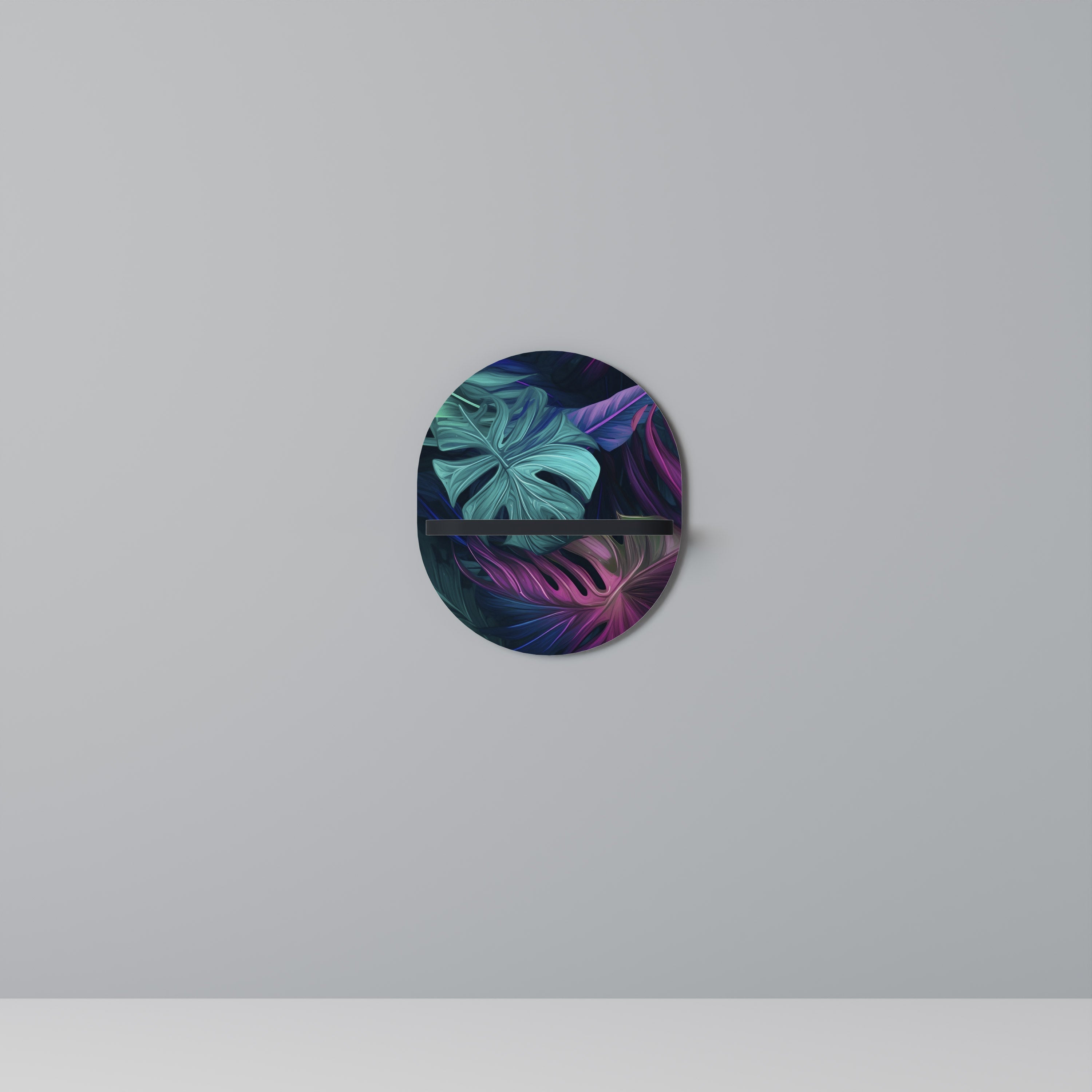 PSYCHODELIC MONSTERA Prateleira Oval Decorativa em Acabamento Preto