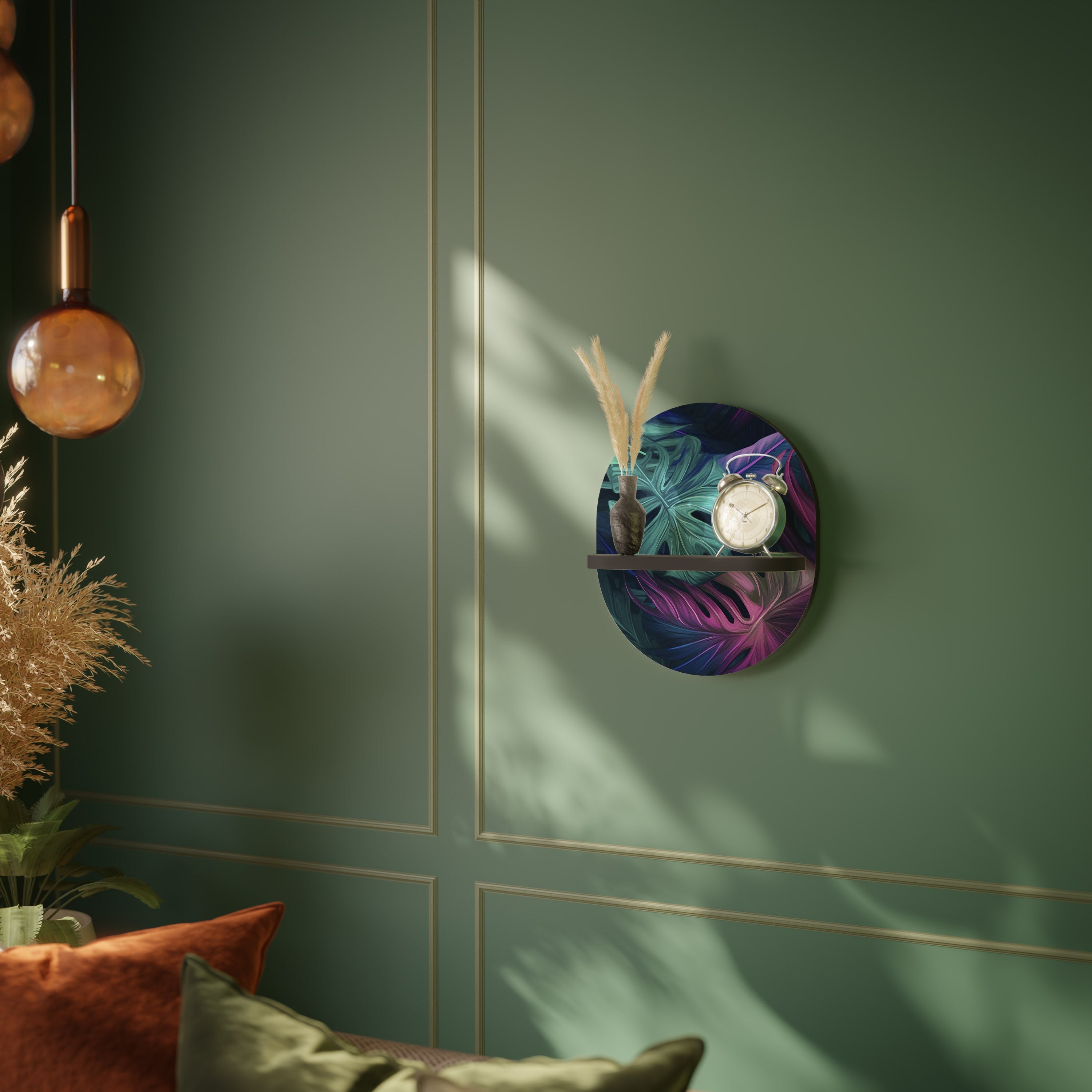 PSYCHODELIC MONSTERA Prateleira Oval Decorativa em Acabamento Preto