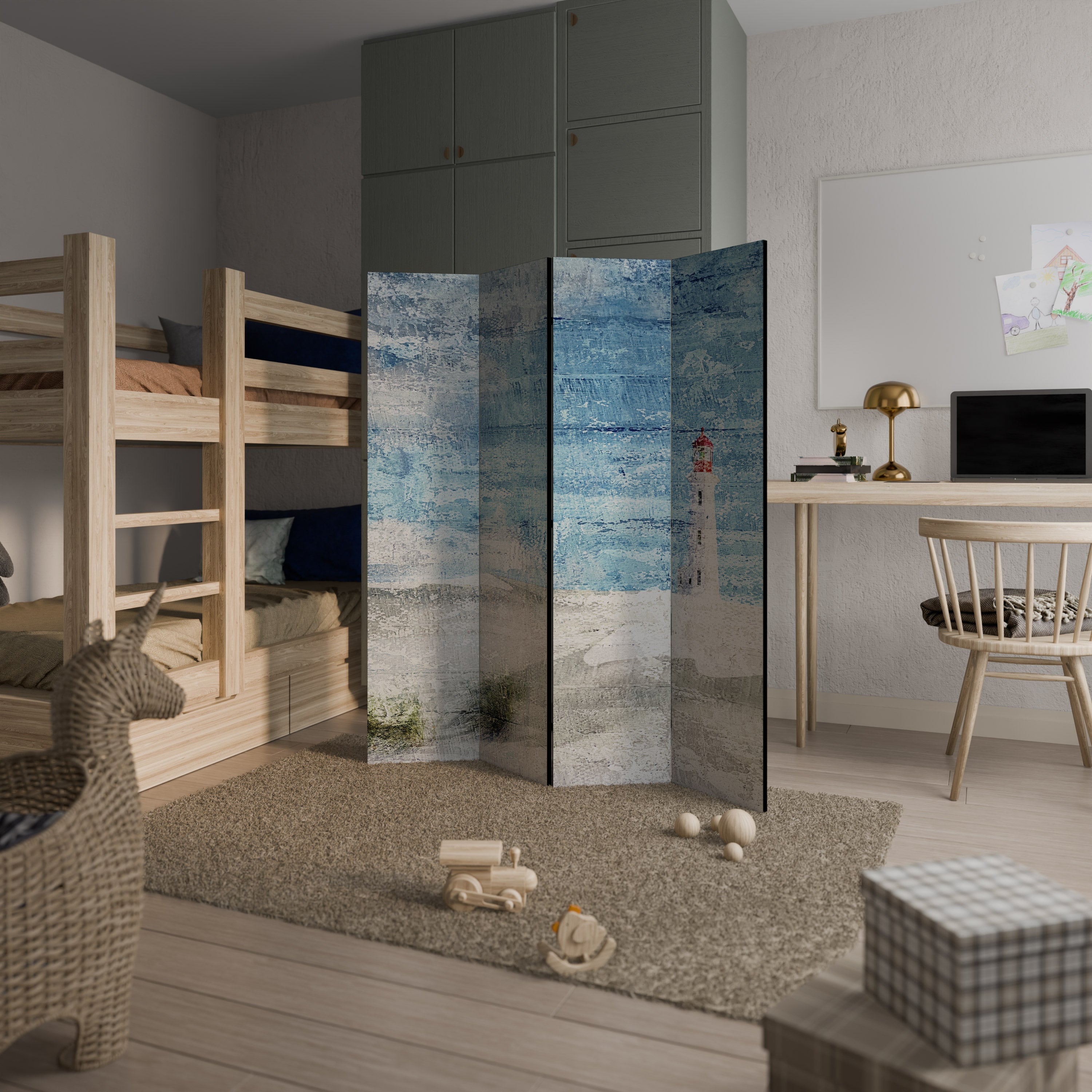 LIGHTHOUSE IN TRANQUILITY Decorative 4-Panel Room Divider