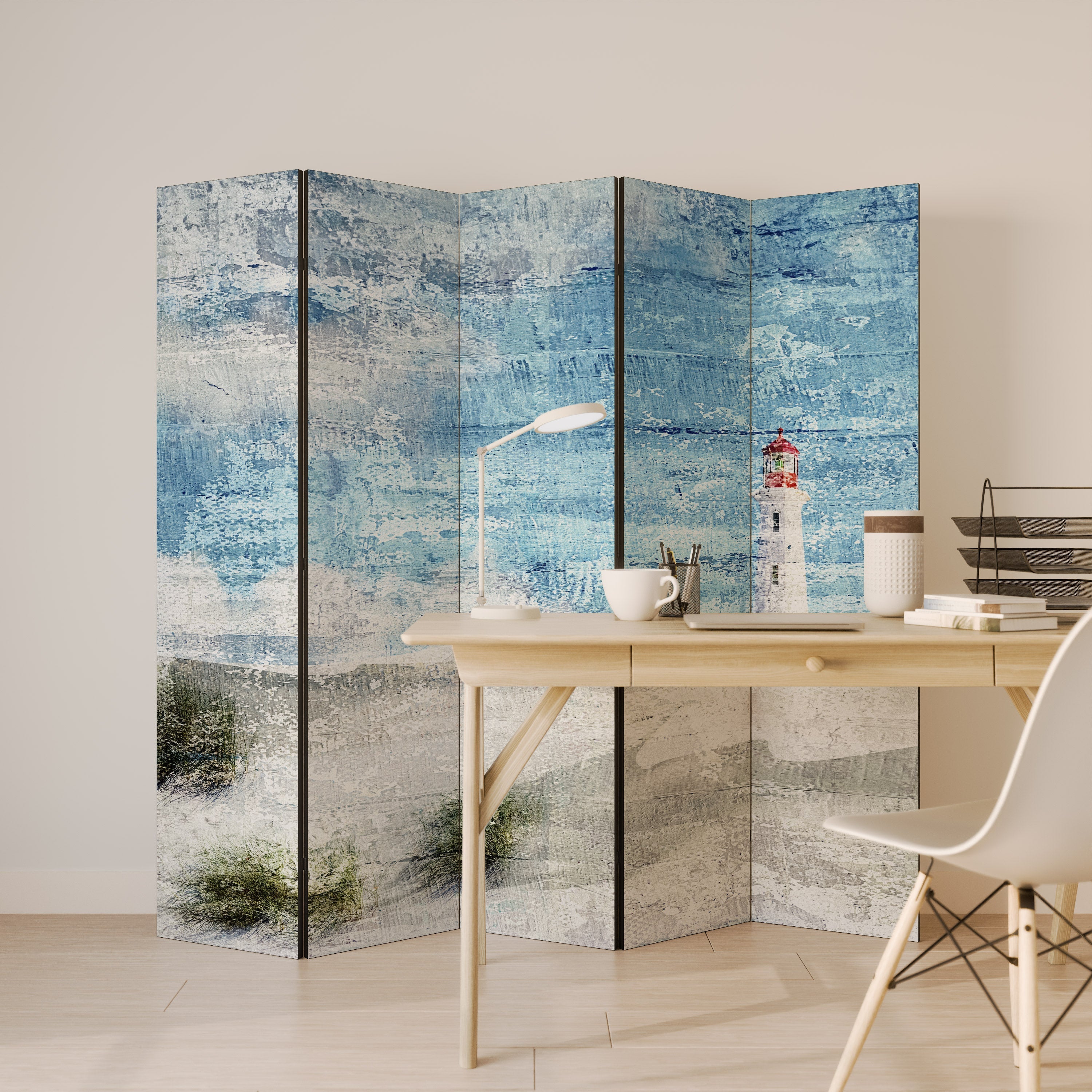 LIGHTHOUSE IN TRANQUILITY Decorative 5-Panel Room Divider