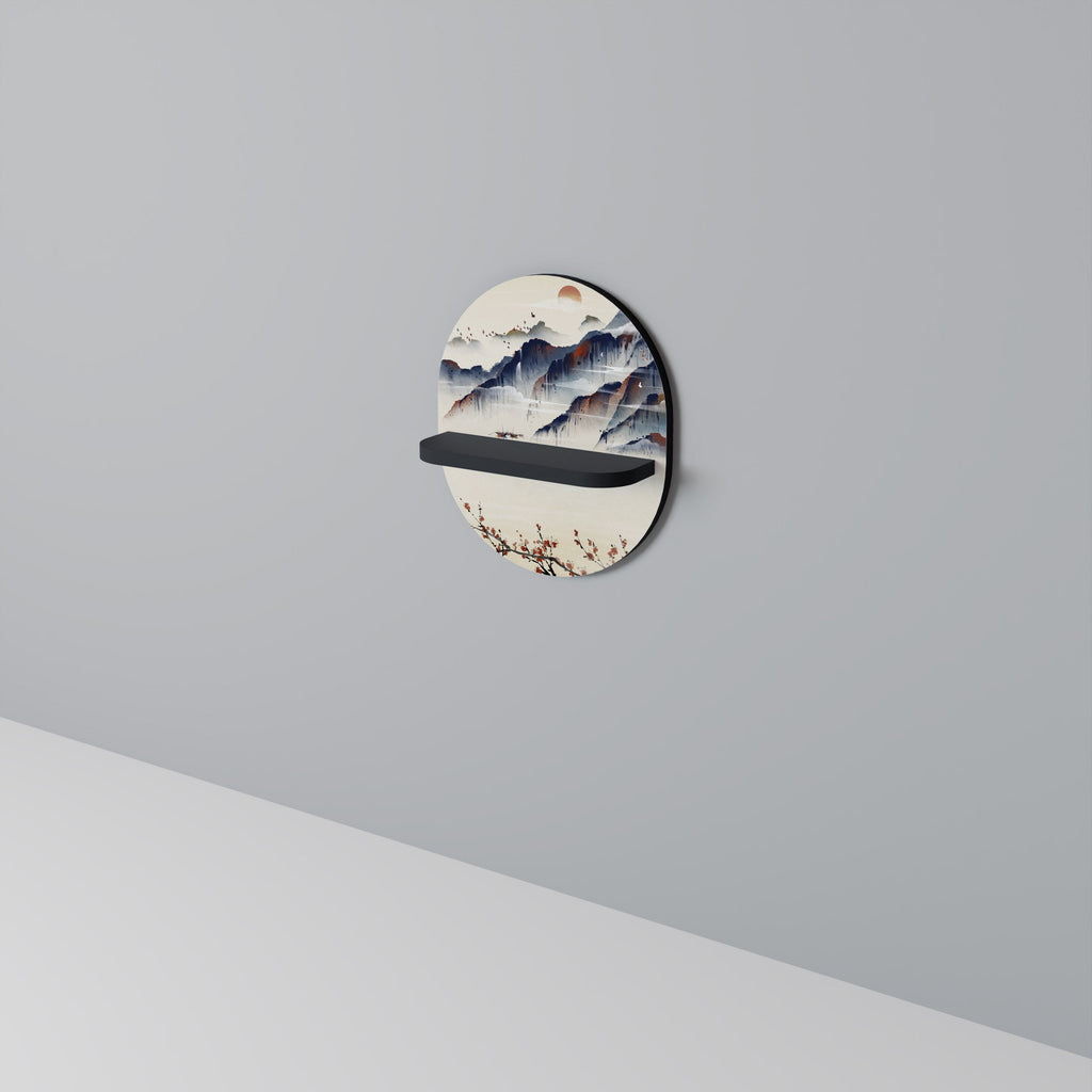 JAPANESE LANDSCAPE Prateleira Oval Decorativa em Acabamento Preto