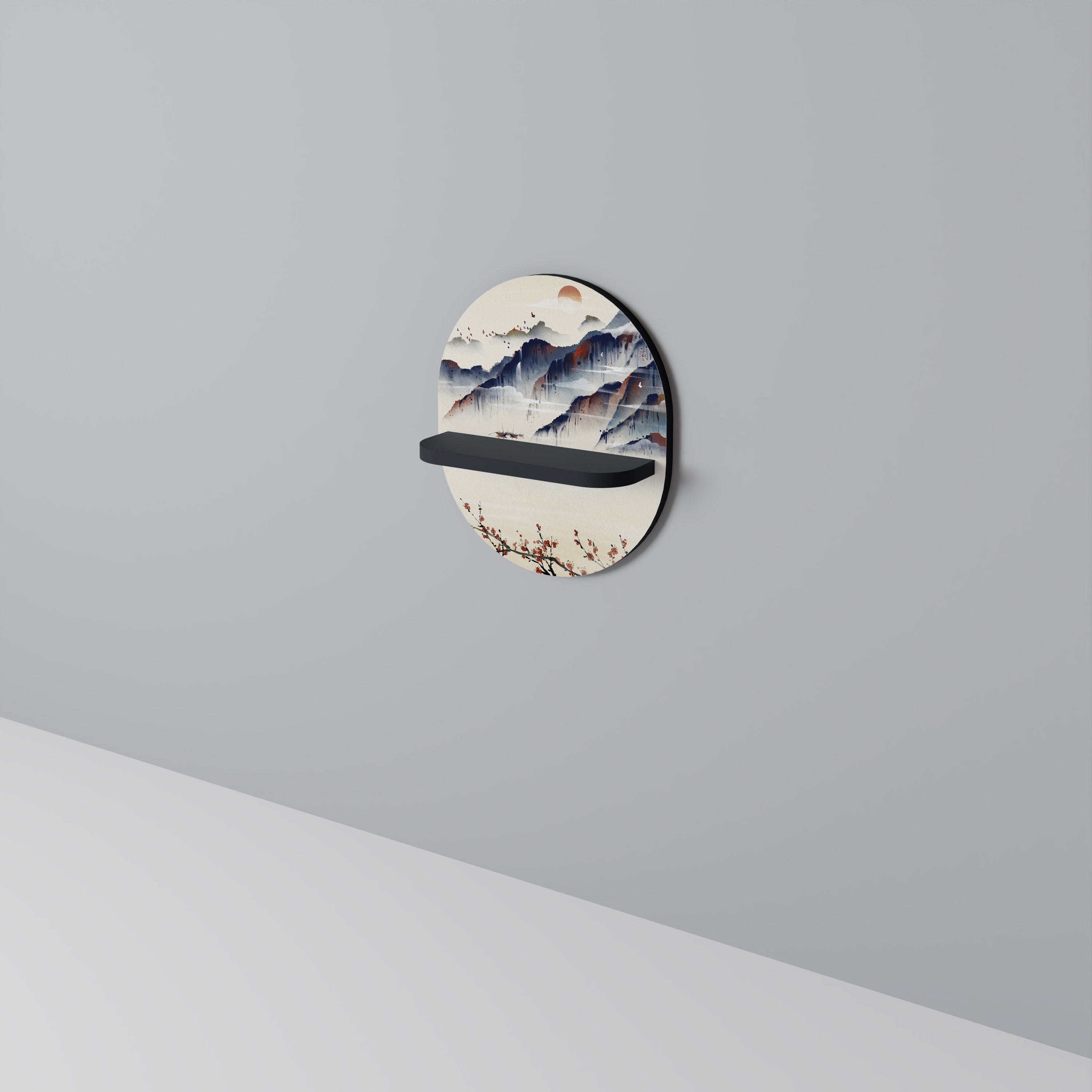 JAPANESE LANDSCAPE Prateleira Oval Decorativa em Acabamento Preto