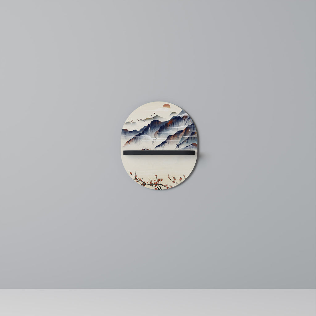 JAPANESE LANDSCAPE Prateleira Oval Decorativa em Acabamento Preto