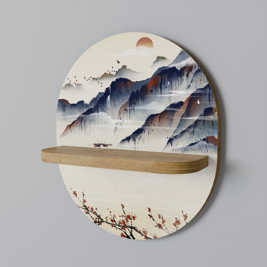 JAPANESE LANDSCAPE Prateleira Oval Decorativa em Efeito Carvalho