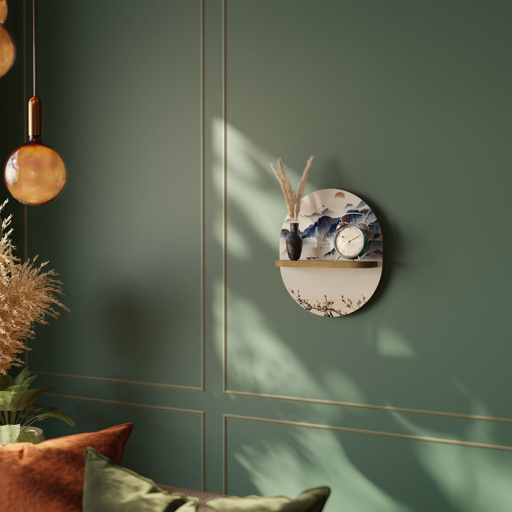 JAPANESE LANDSCAPE Prateleira Oval Decorativa em Efeito Carvalho