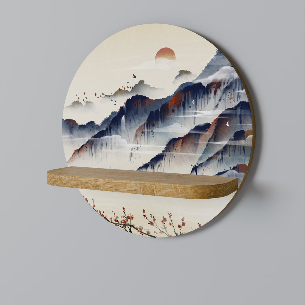 JAPANESE LANDSCAPE Prateleira Redonda Decorativa em Efeito Carvalho