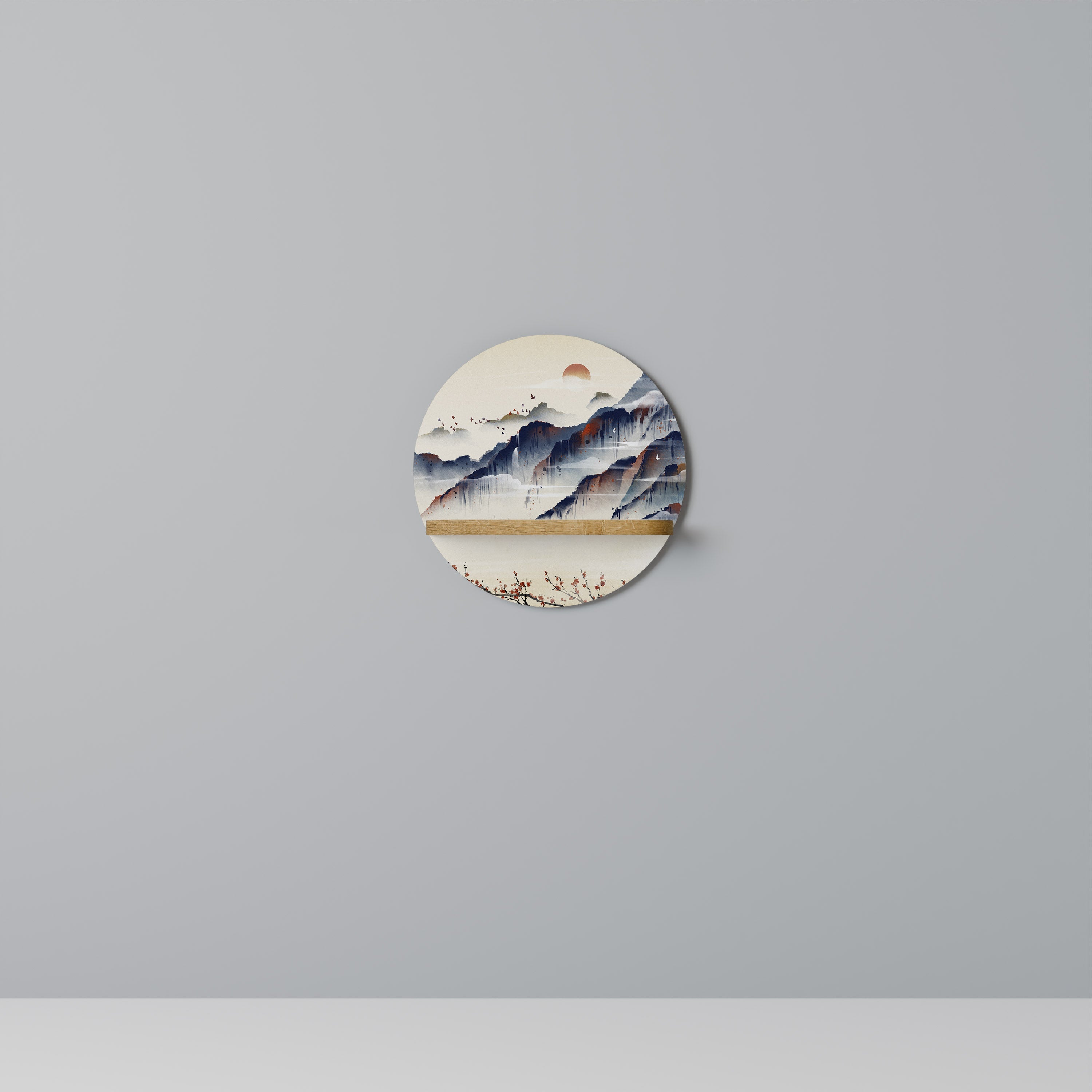JAPANESE LANDSCAPE Prateleira Redonda Decorativa em Efeito Carvalho