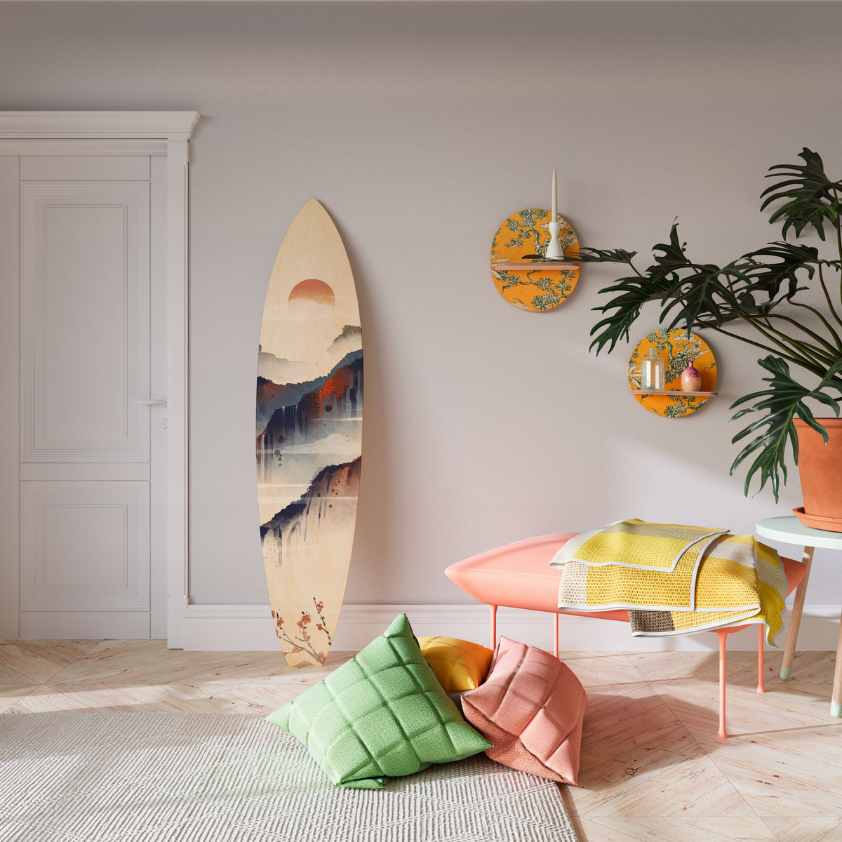 JAPANESE LANDSCAPE Painel Decorativo Prancha de Surf