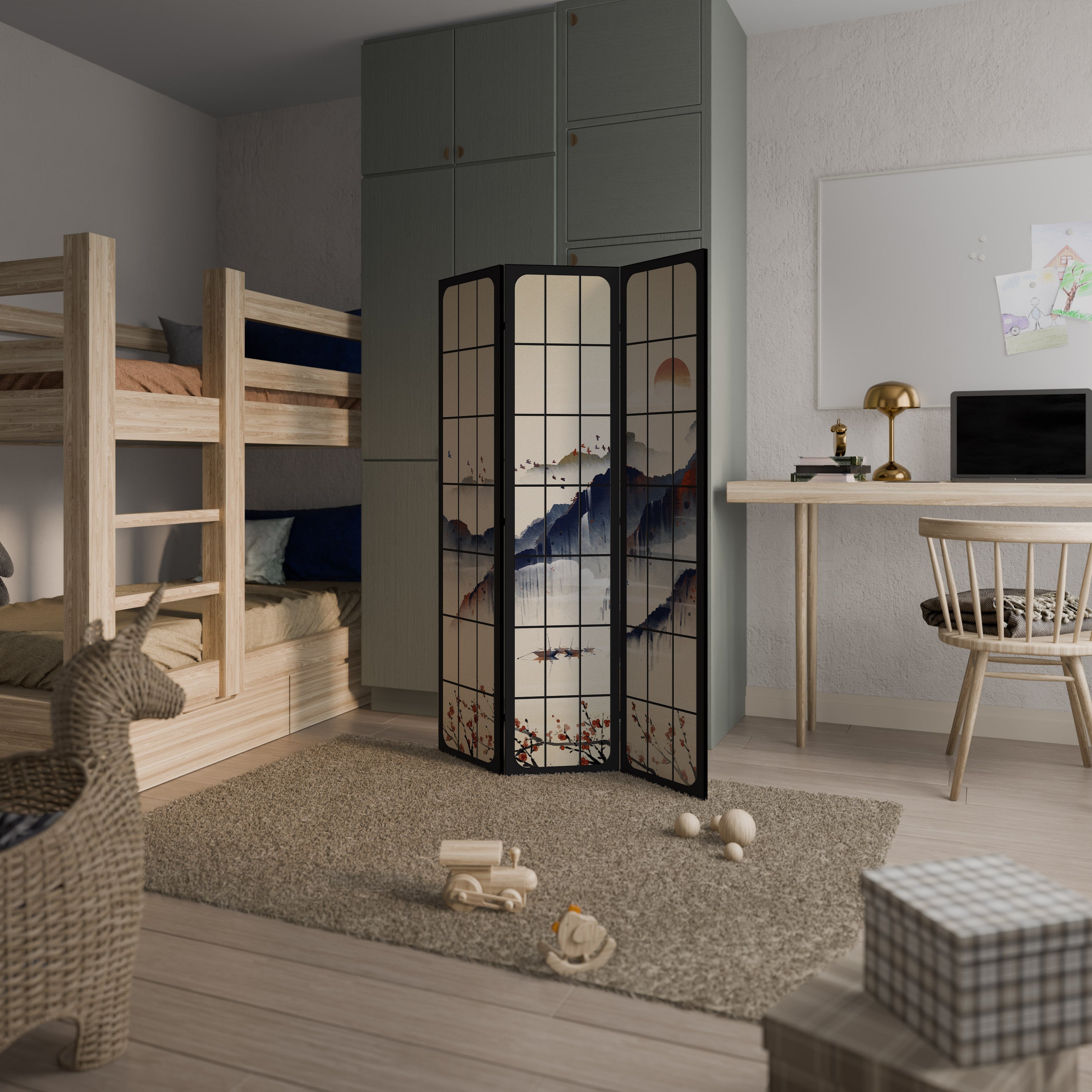 JAPANESE LANDSCAPE Biombo Decorativo de 3 Painéis