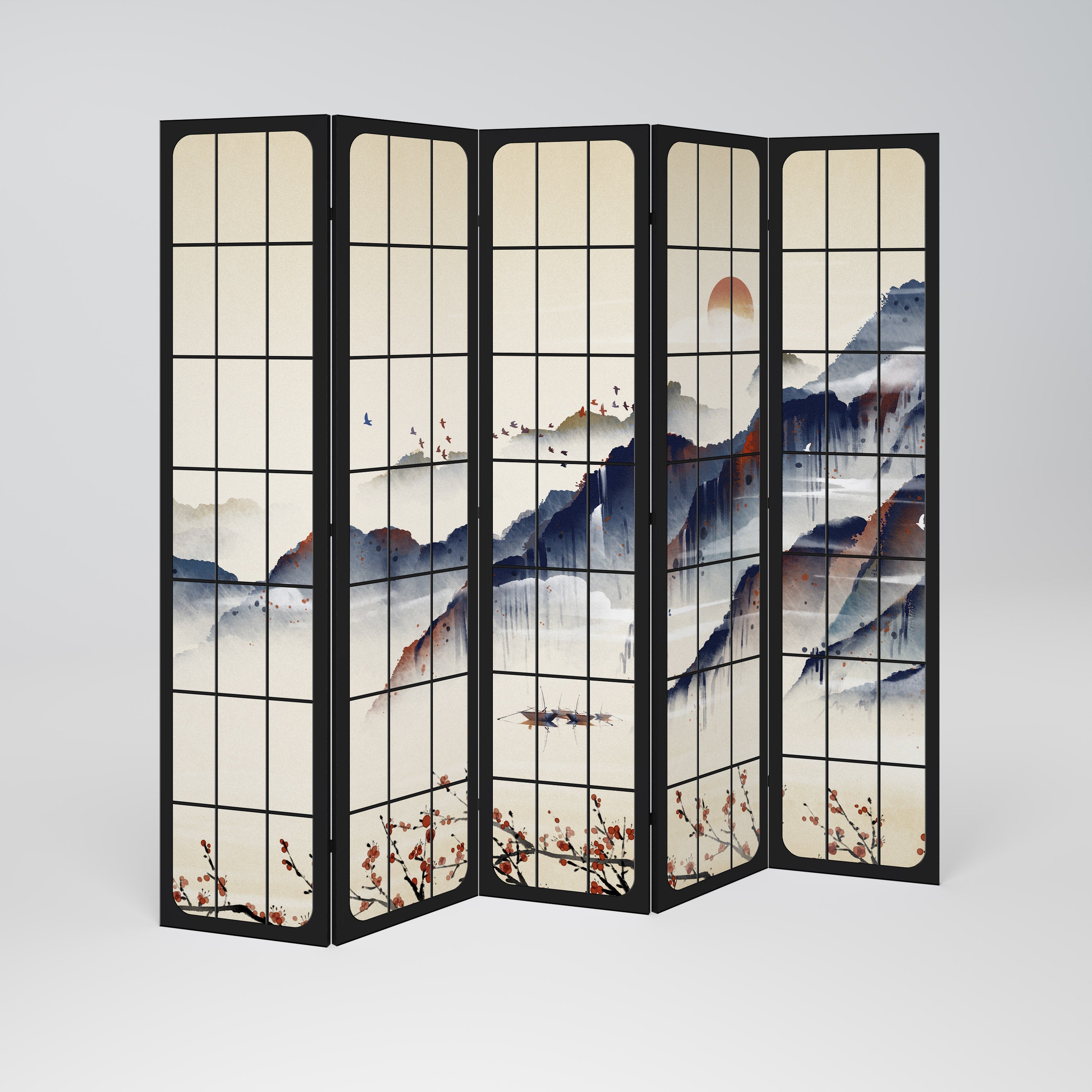 JAPANESE LANDSCAPE Decorative 5-Panel Room Divider