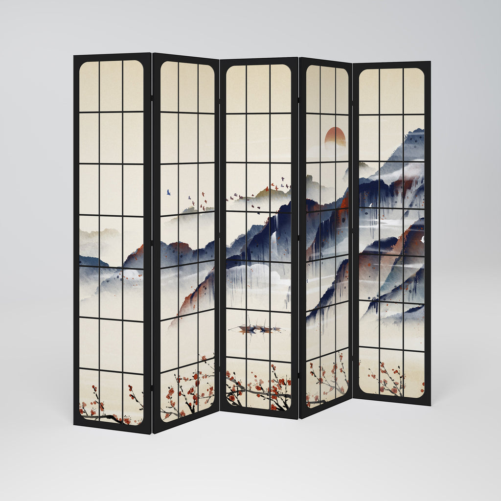 JAPANESE LANDSCAPE Decorative 5-Panel Room Divider