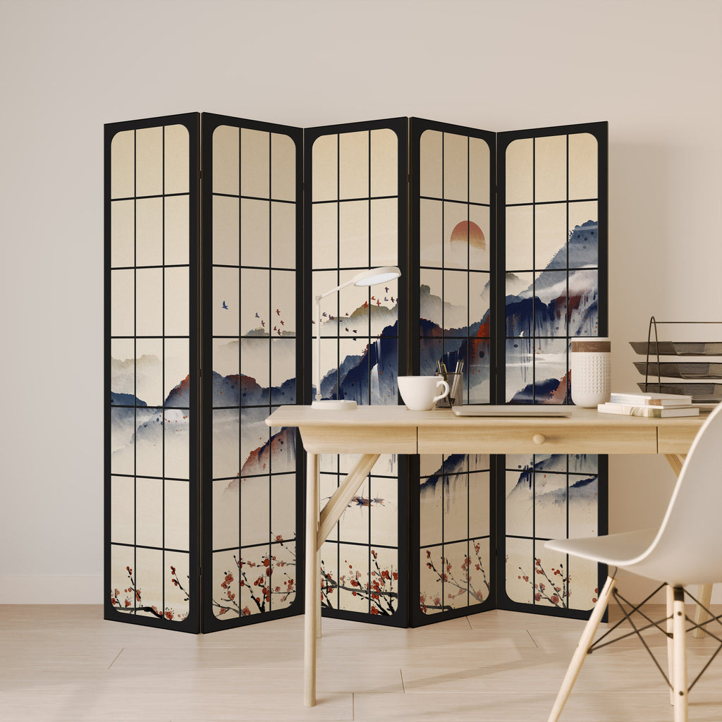 JAPANESE LANDSCAPE Decorative 5-Panel Room Divider