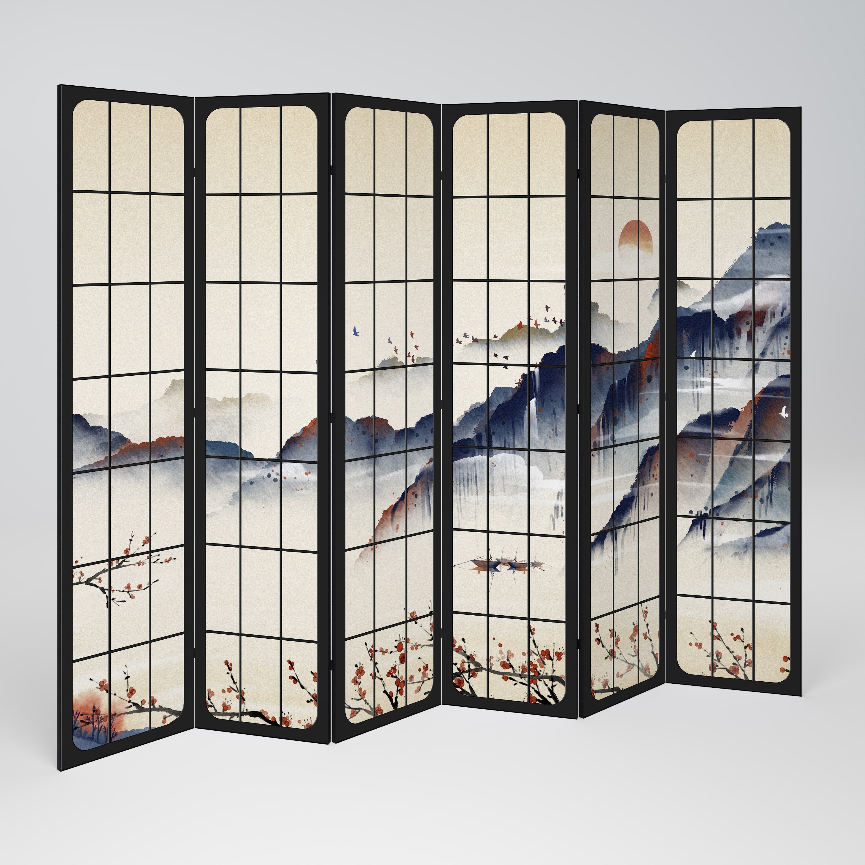 JAPANESE LANDSCAPE Decorative 6-Panel Room Divider