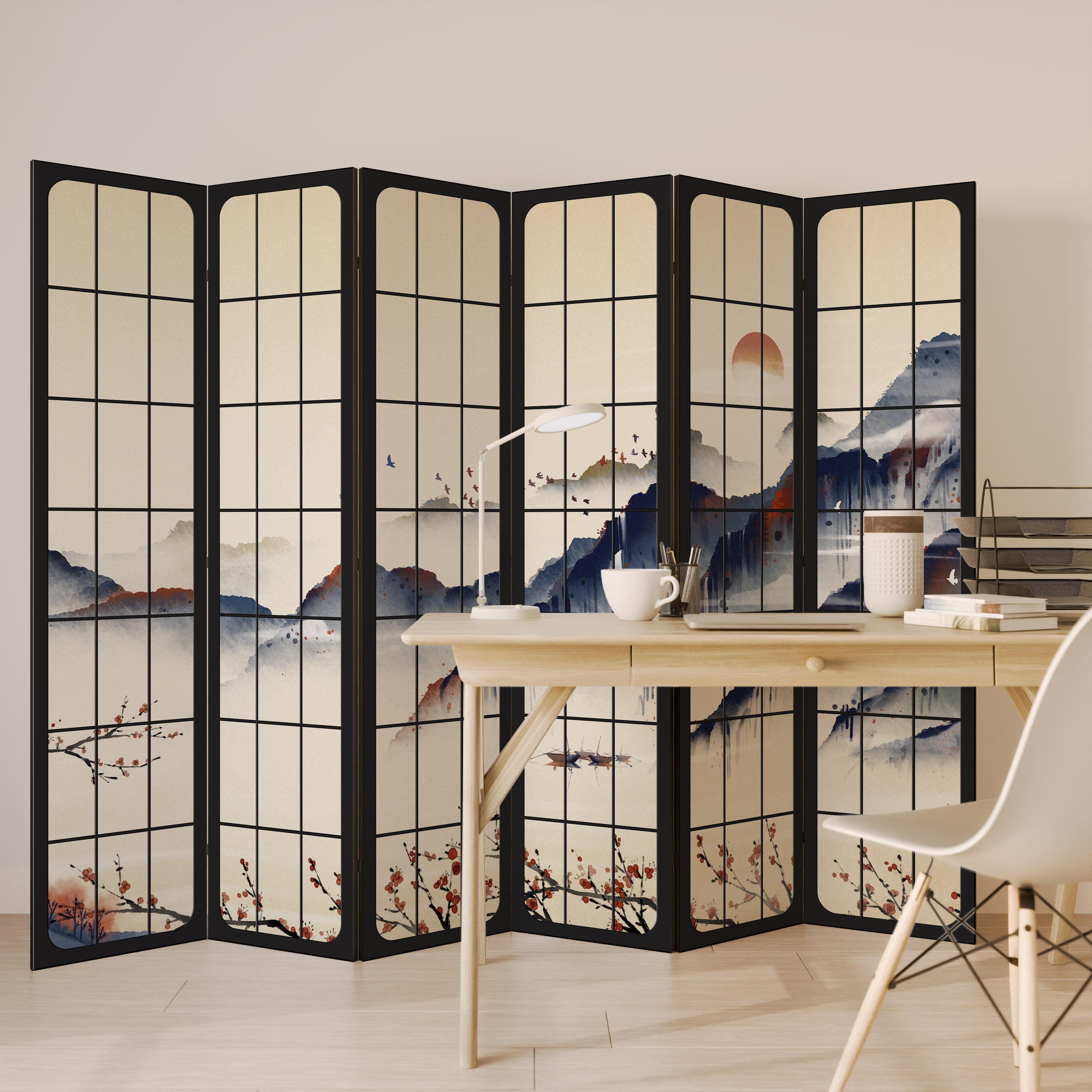 JAPANESE LANDSCAPE Decorative 6-Panel Room Divider