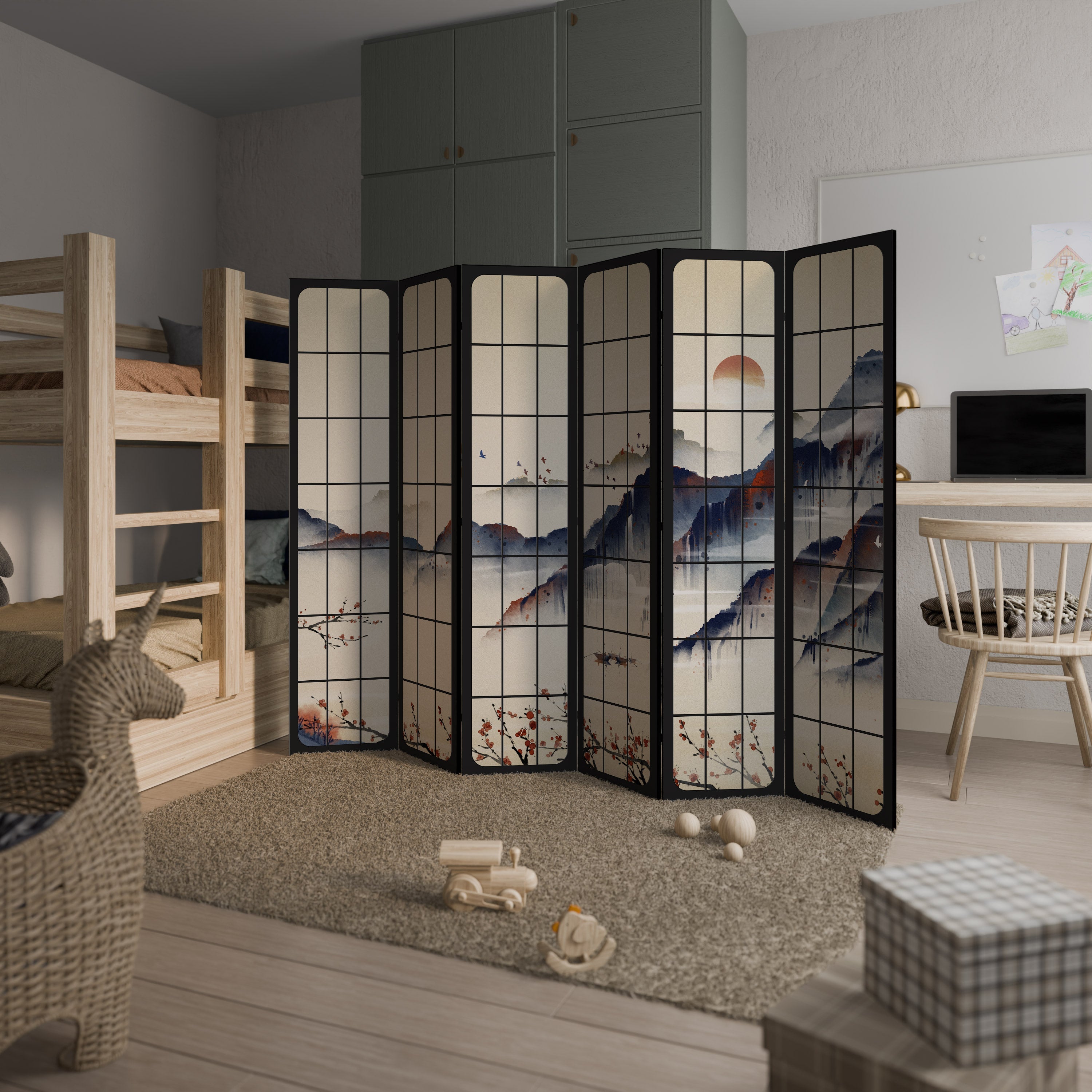 JAPANESE LANDSCAPE Decorative 6-Panel Room Divider