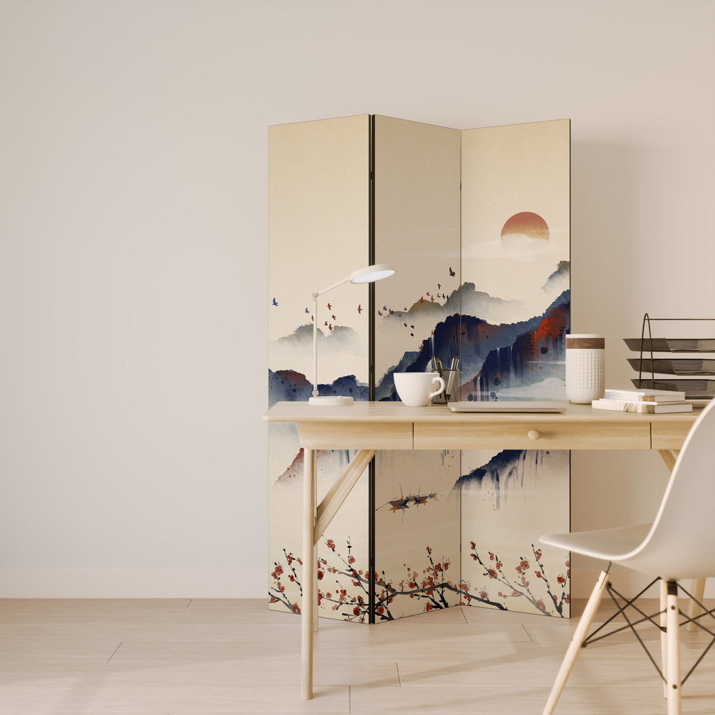 ORIENTAL LANDSCAPE Biombo Decorativo de 3 Painéis