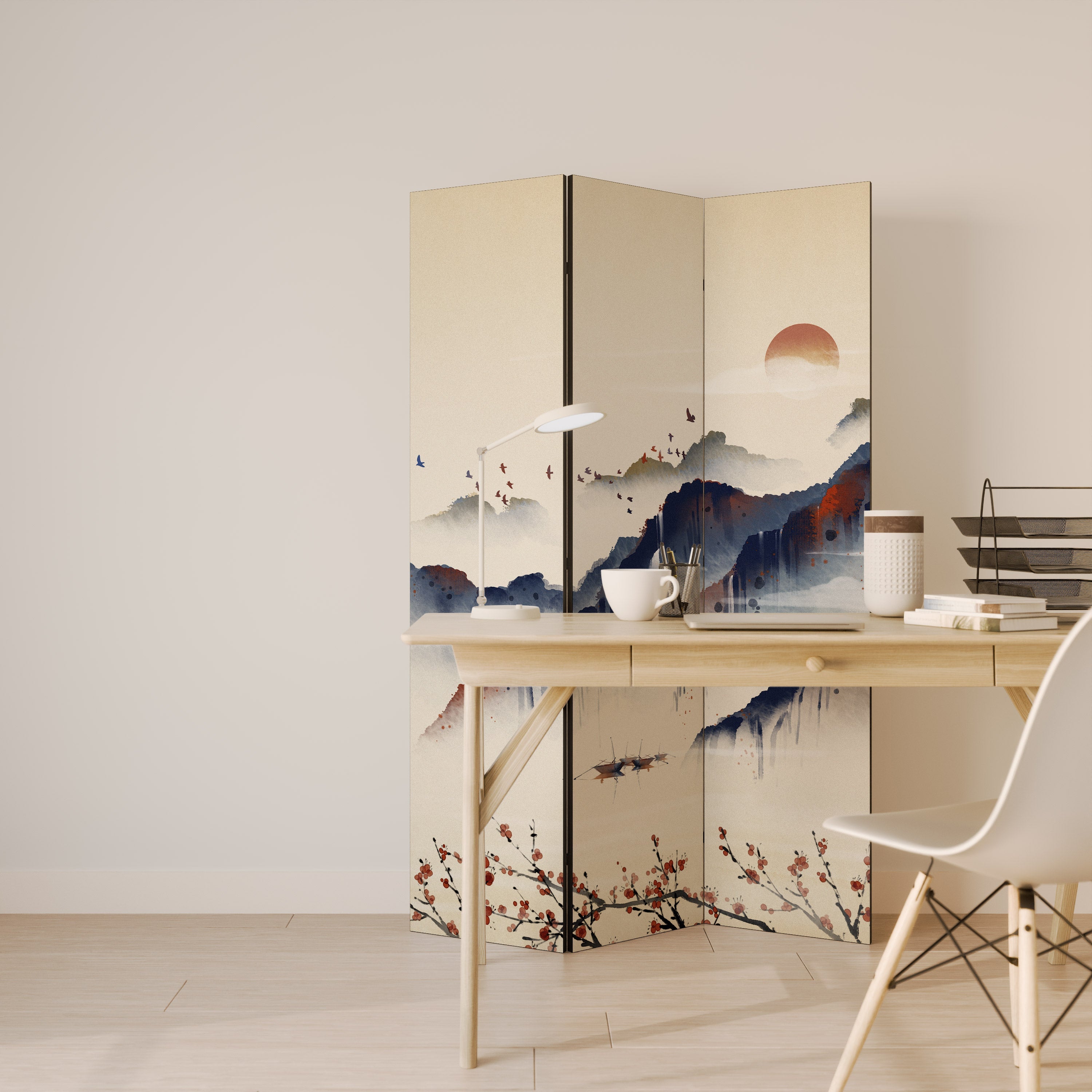 ORIENTAL LANDSCAPE Biombo Decorativo de 3 Painéis