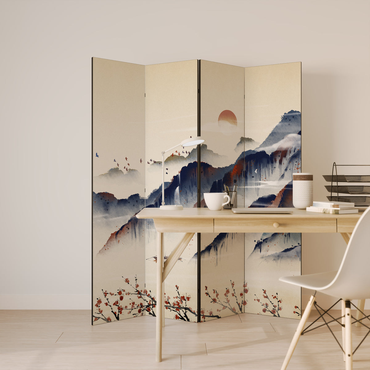 ORIENTAL LANDSCAPE Biombo de 4 Painéis