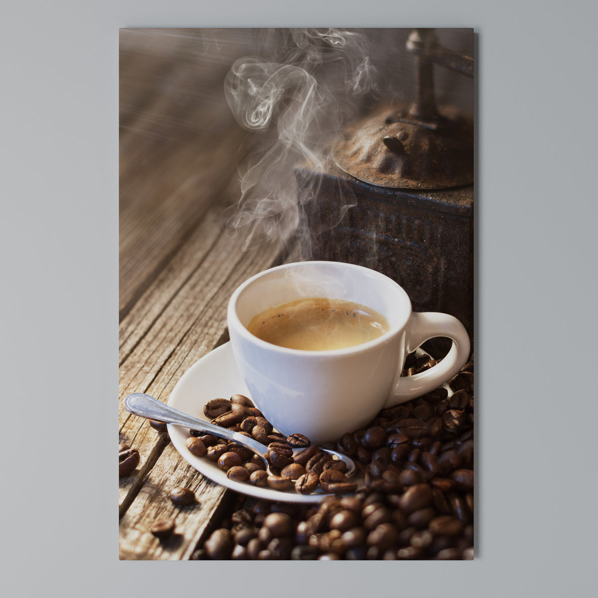 STEAMING BREWED DELIGHT Quadro em tela vertical