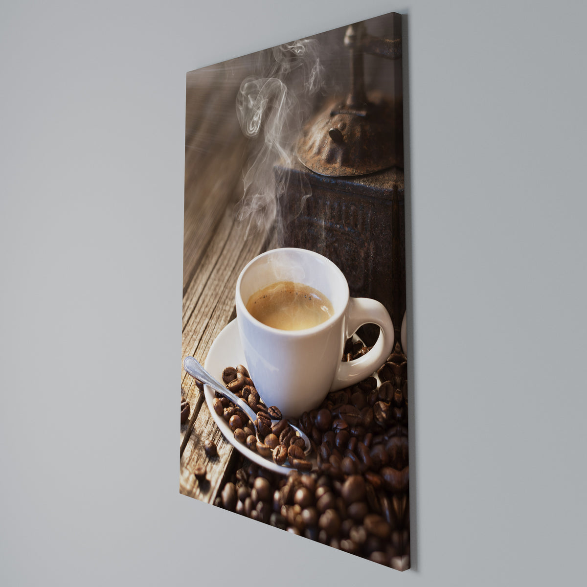 STEAMING BREWED DELIGHT Quadro em tela vertical