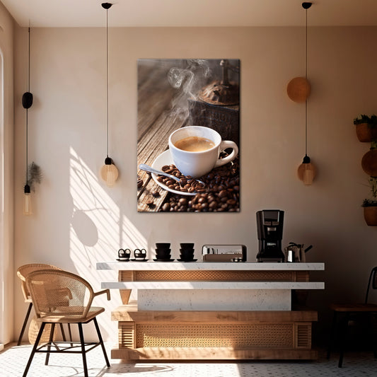 STEAMING BREWED DELIGHT Vertical Canvas Print