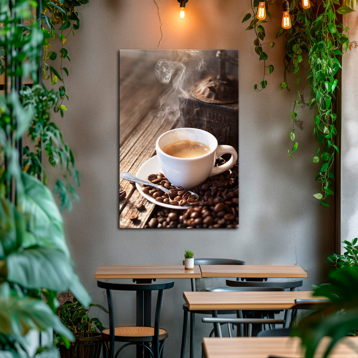 STEAMING BREWED DELIGHT Quadro em tela vertical