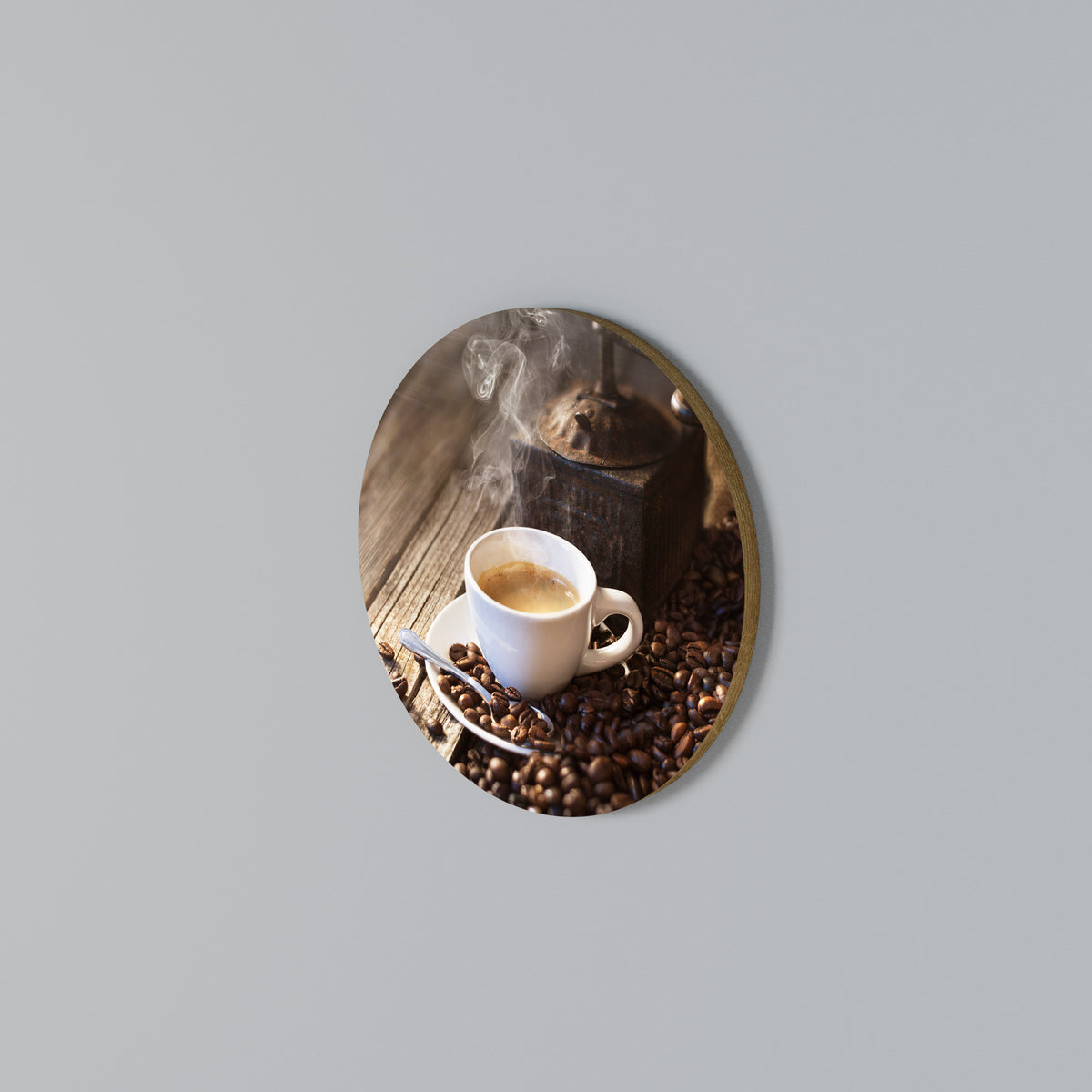 STEAMING BREWED DELIGHT Arte de Parede Redonda