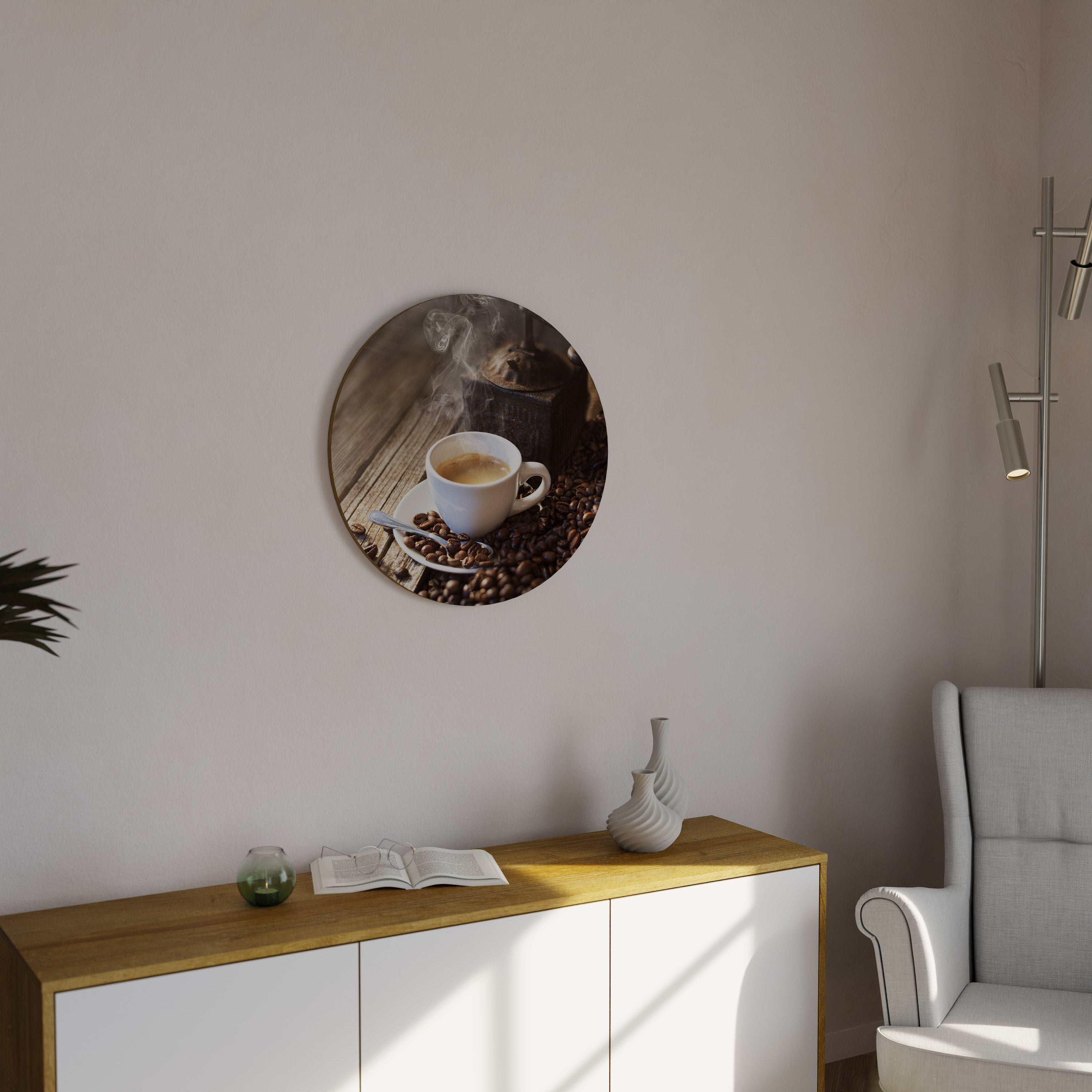 STEAMING BREWED DELIGHT Quadro Redondo Decorativo