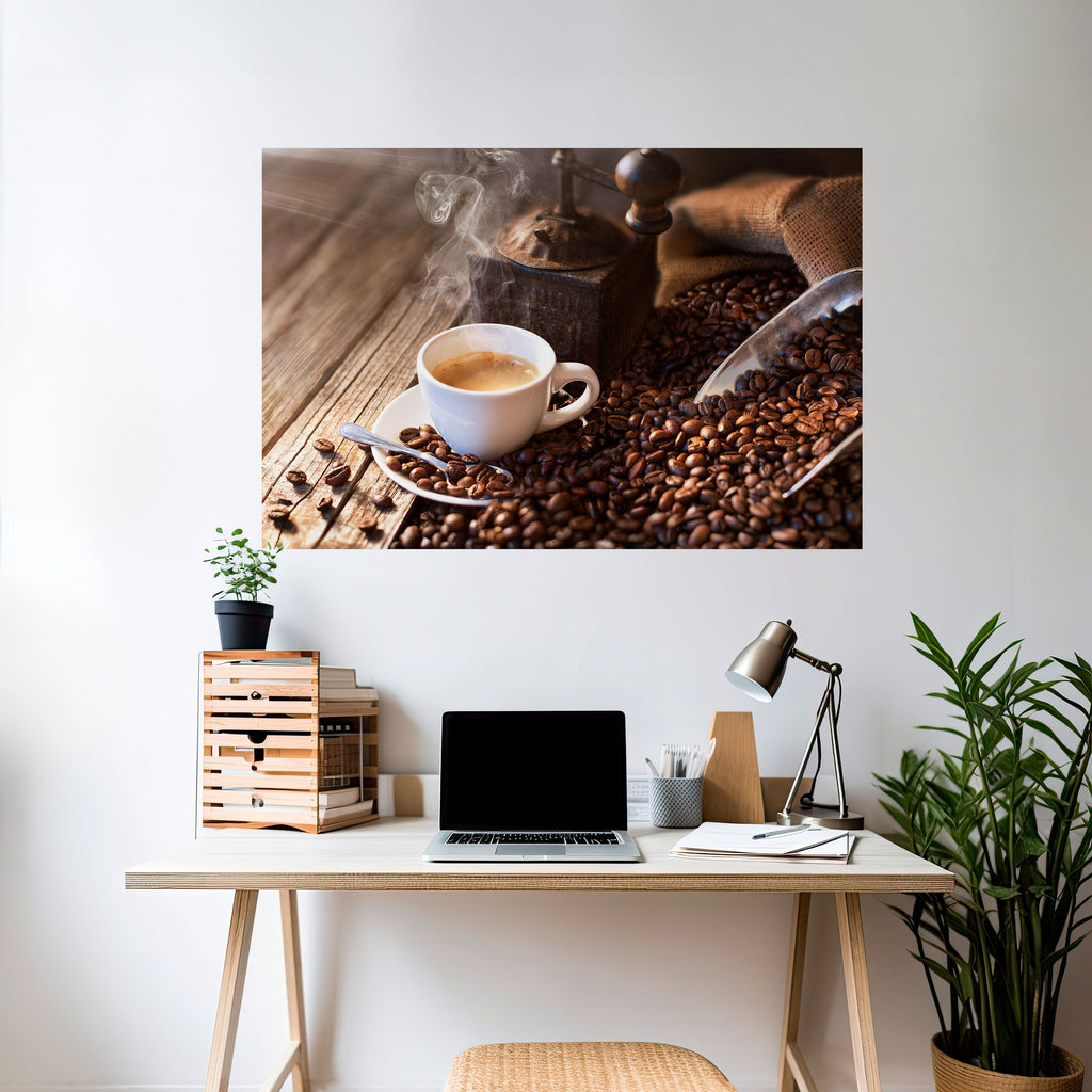 STEAMING BREWED DELIGHT Peel and Stick Horizontal Poster