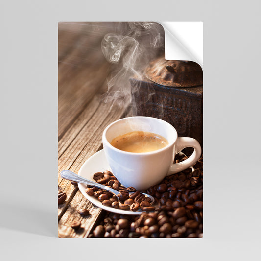 STEAMING BREWED DELIGHT Póster Autocolante Vertical