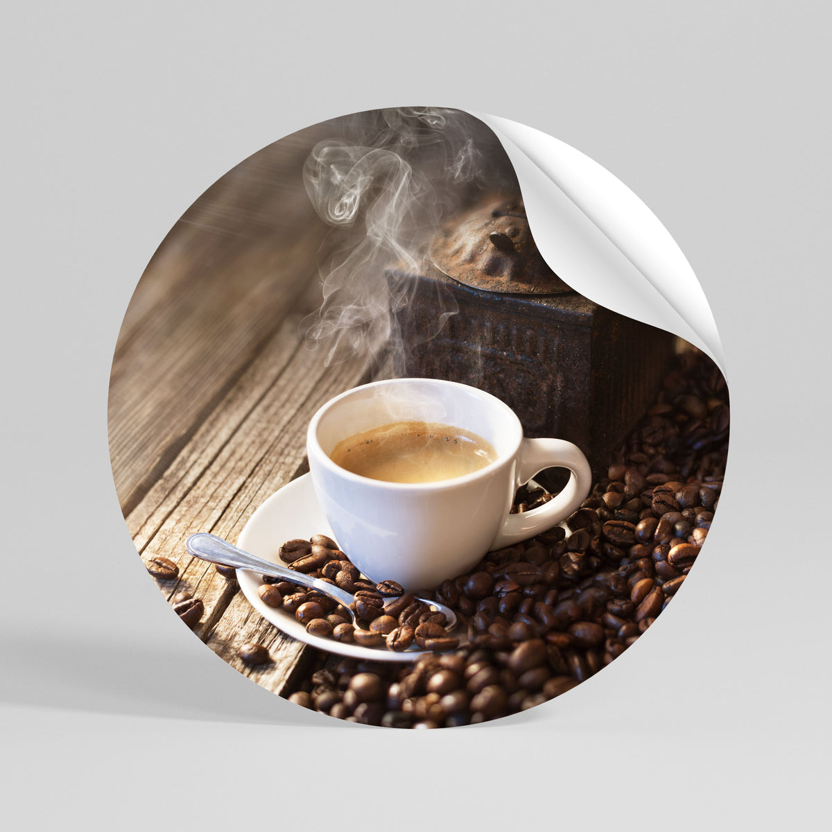 STEAMING BREWED DELIGHT Autocolante Redondo Removível