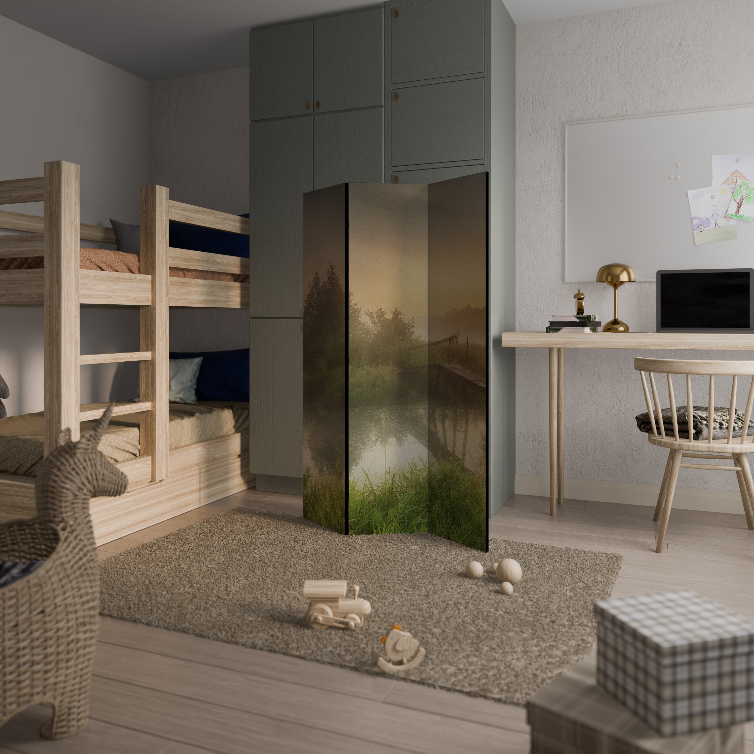 DREAMY HAZE Biombo Decorativo de 3 Painéis