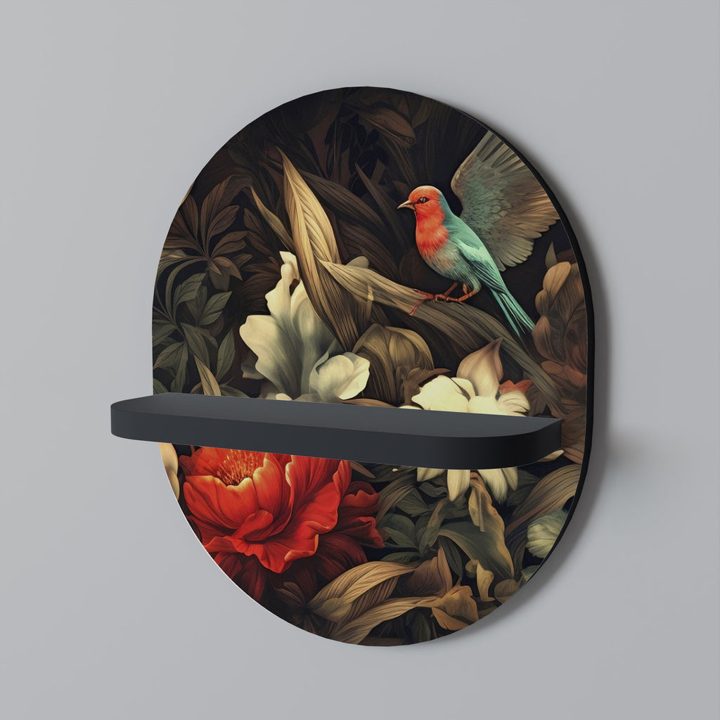 BOTANICAL BIRDSONG Prateleira Oval Decorativa em Acabamento Preto