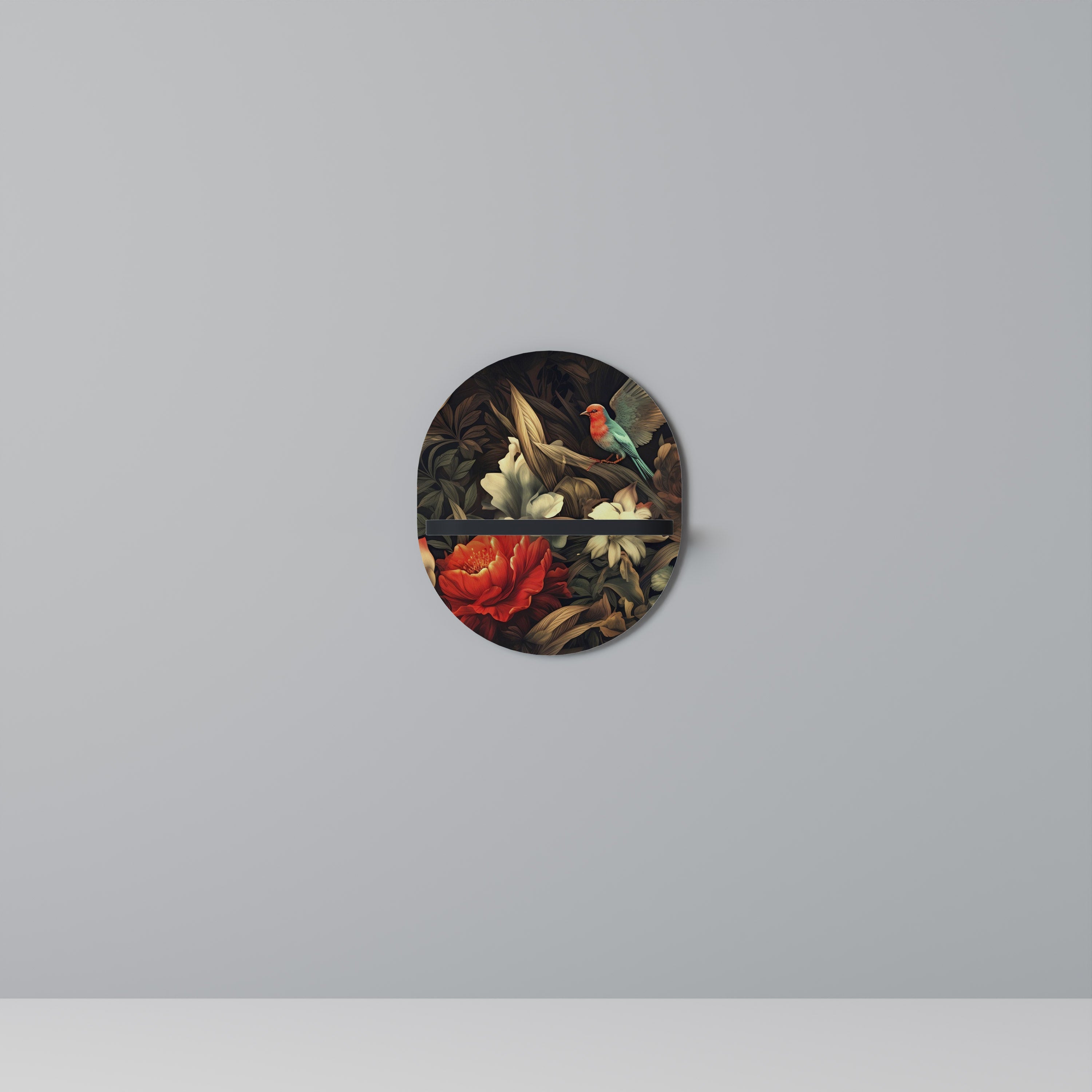 BOTANICAL BIRDSONG Prateleira Oval Decorativa em Acabamento Preto