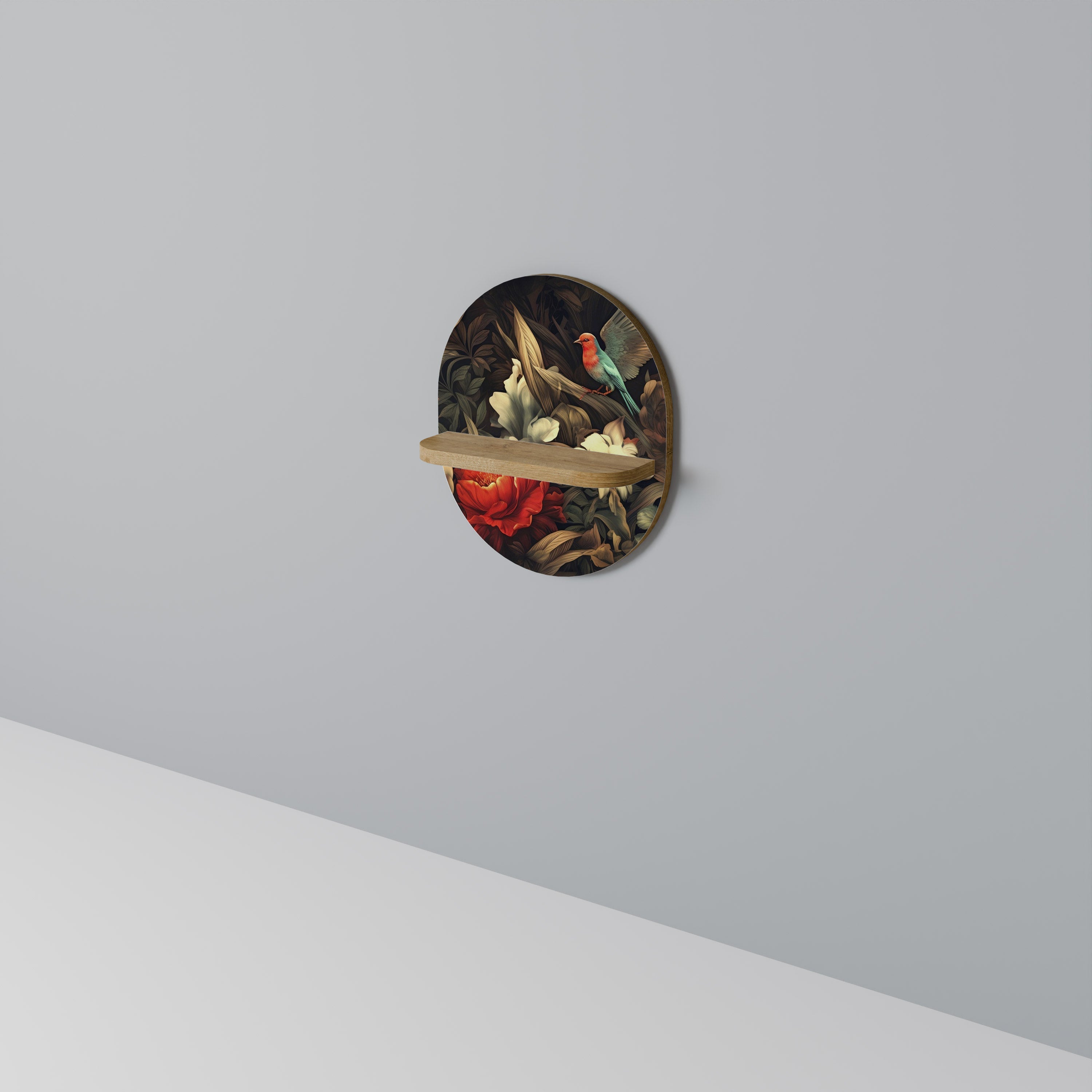 BOTANICAL BIRDSONG Prateleira Oval Decorativa em Efeito Carvalho