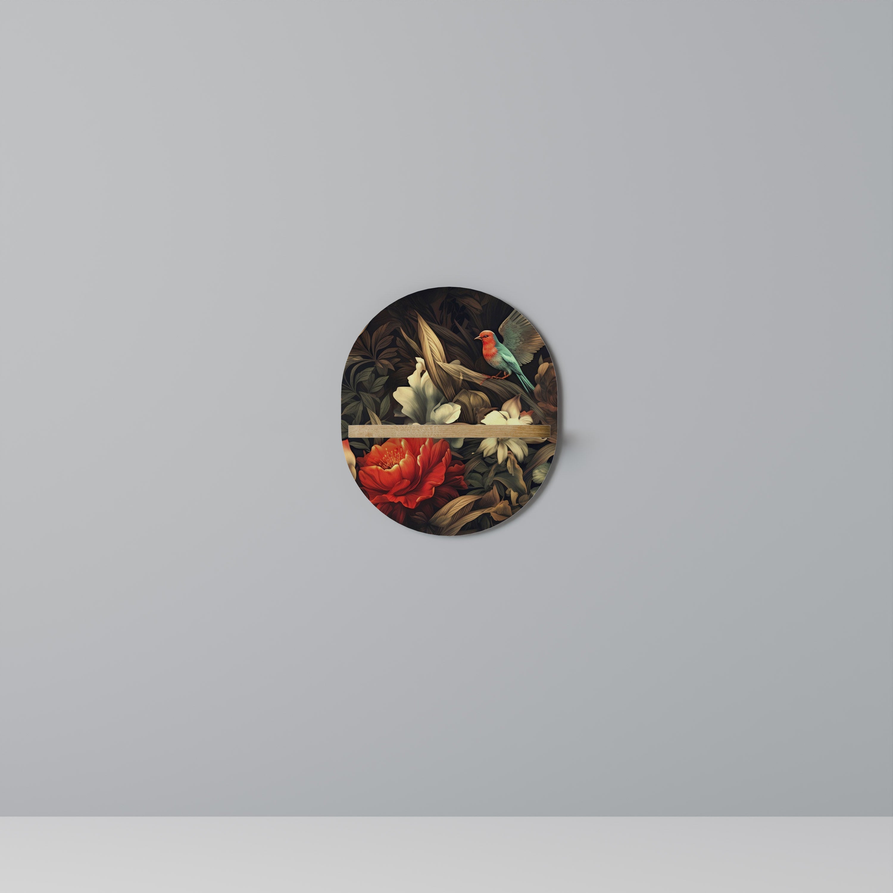 BOTANICAL BIRDSONG Prateleira Oval Decorativa em Efeito Carvalho