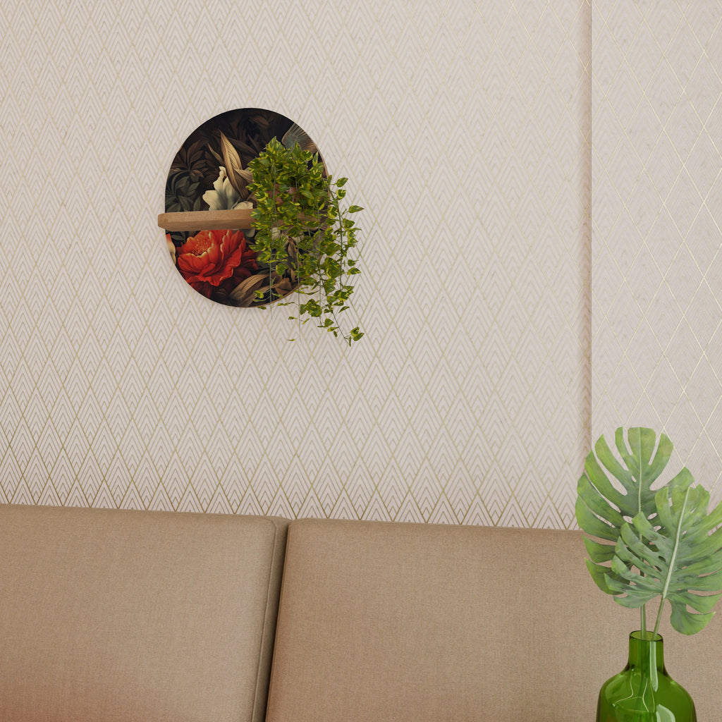 BOTANICAL BIRDSONG Prateleira Oval Decorativa em Efeito Carvalho