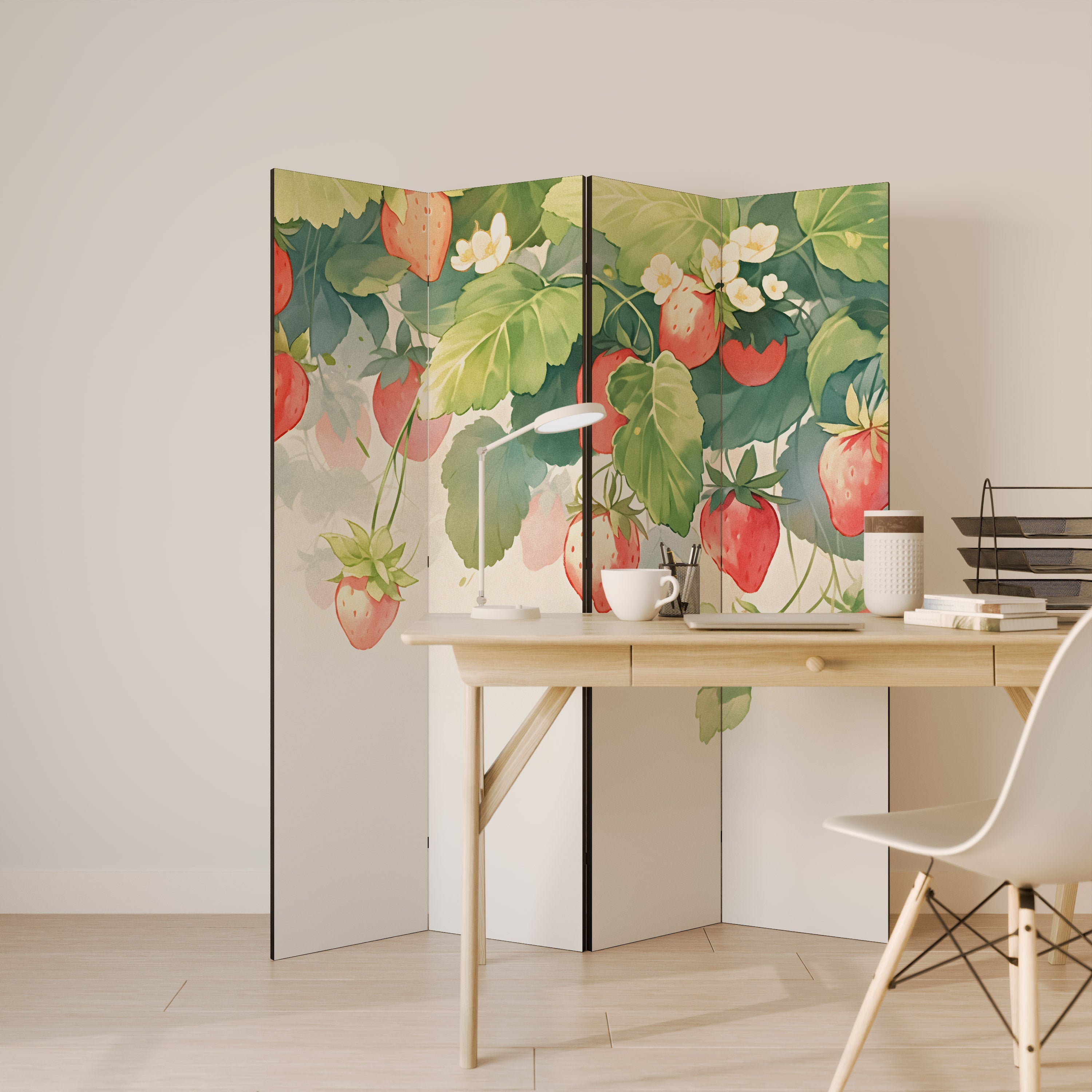 STRAWBERRY DREAMSCAPE Decorative 4-Panel Room Divider