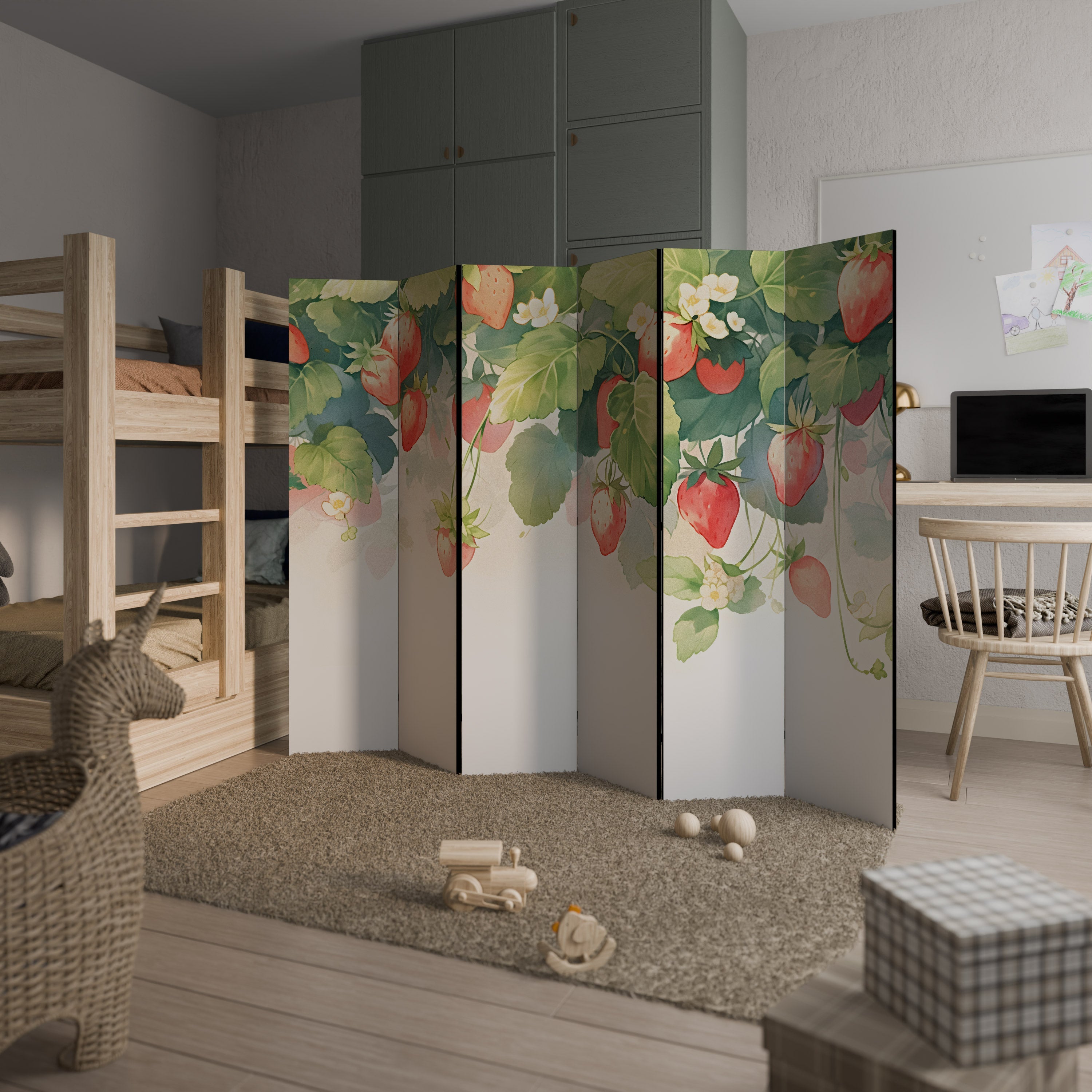 STRAWBERRY DREAMSCAPE Decorative 6-Panel Room Divider