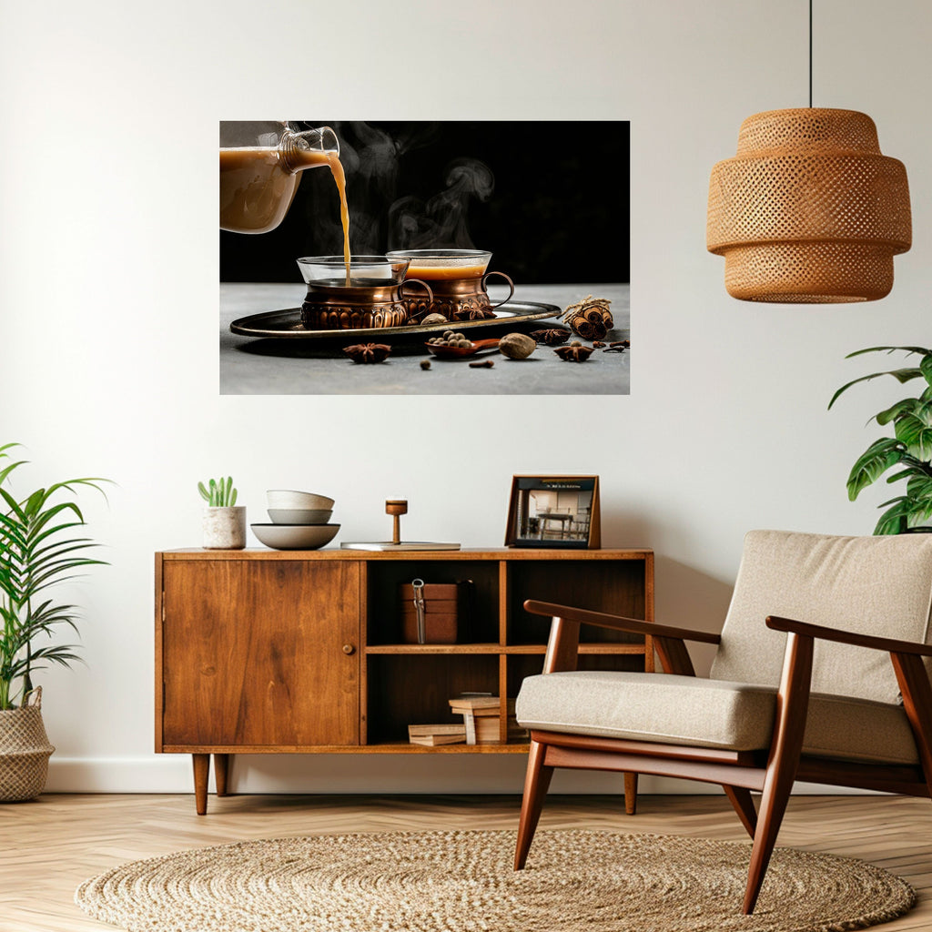 STEAMING SIPS OF SERENITY Peel and Stick Horizontal Poster