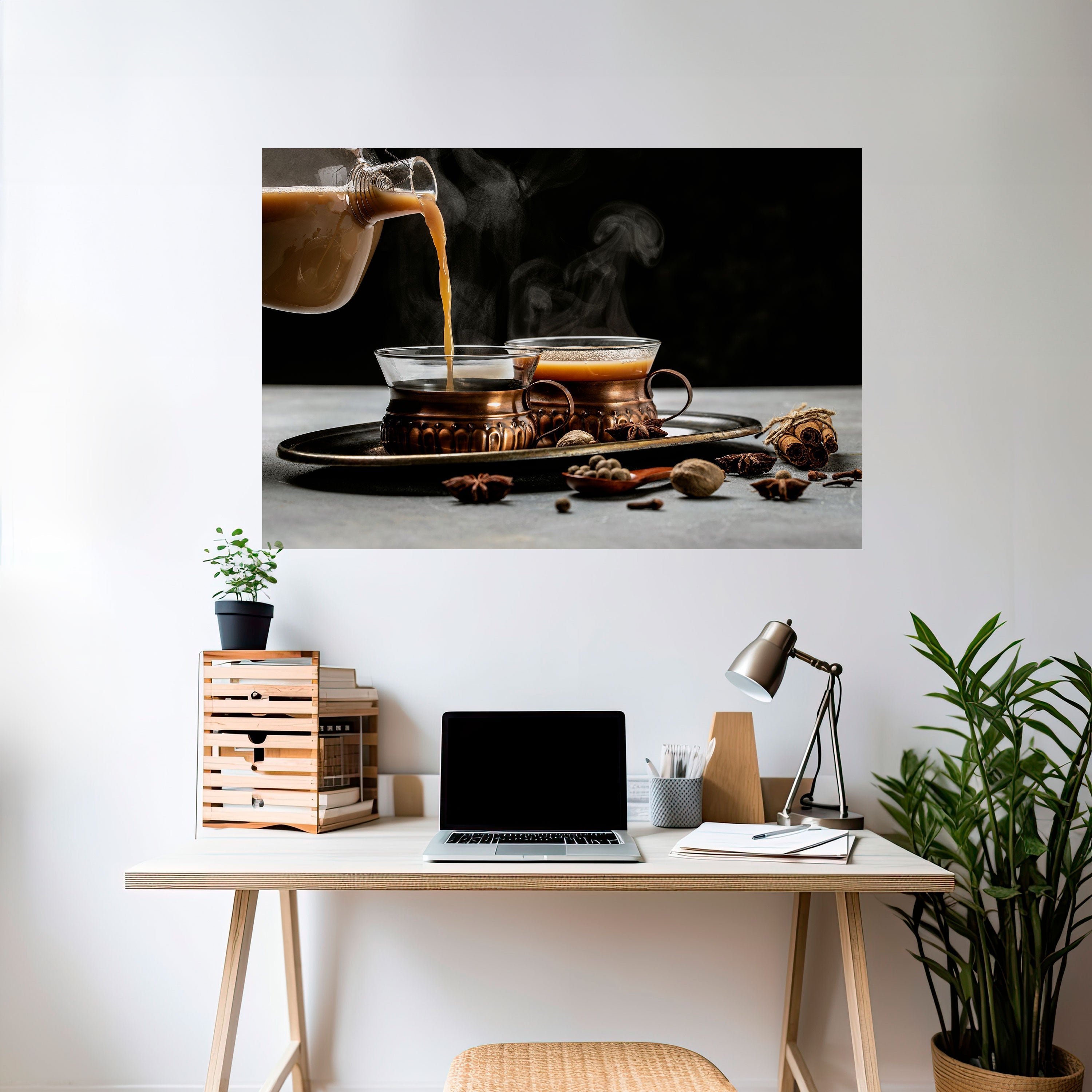 STEAMING SIPS OF SERENITY Peel and Stick Horizontal Poster