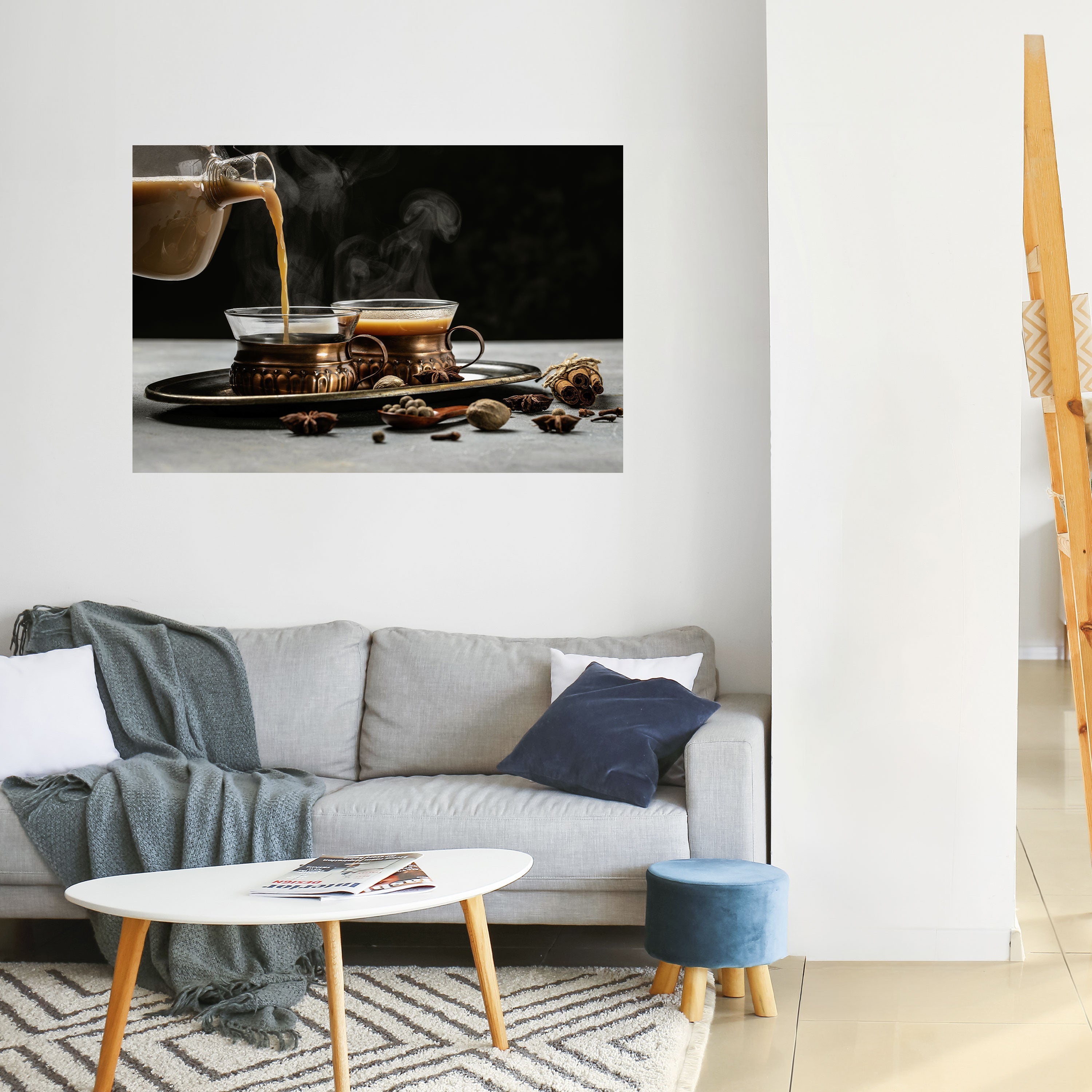 STEAMING SIPS OF SERENITY Peel and Stick Horizontal Poster