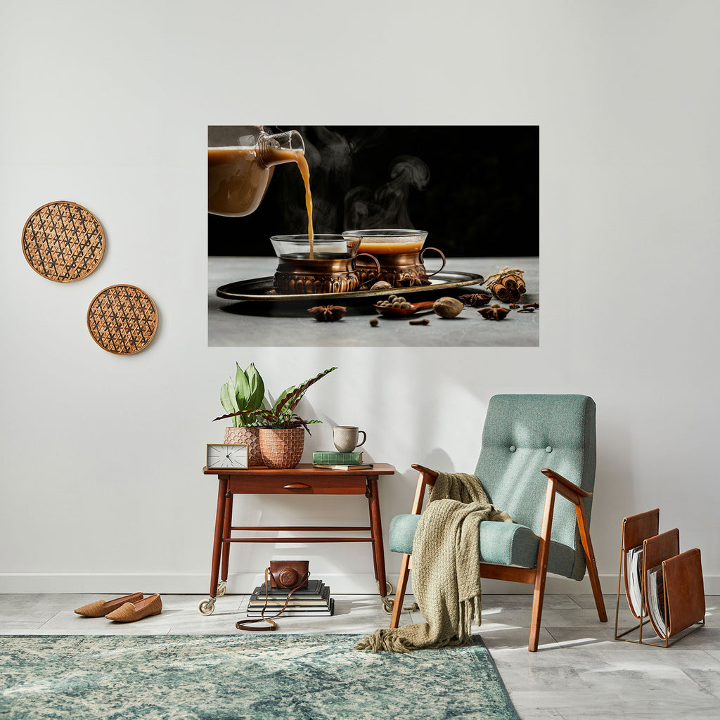 STEAMING SIPS OF SERENITY Peel and Stick Horizontal Poster