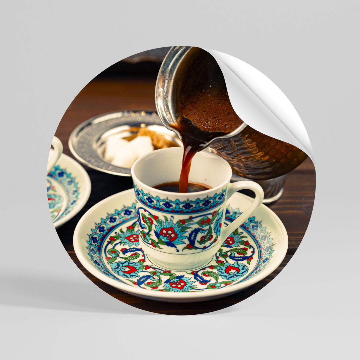 TRADITION IN A CUP Peel and Stick Round Sticker