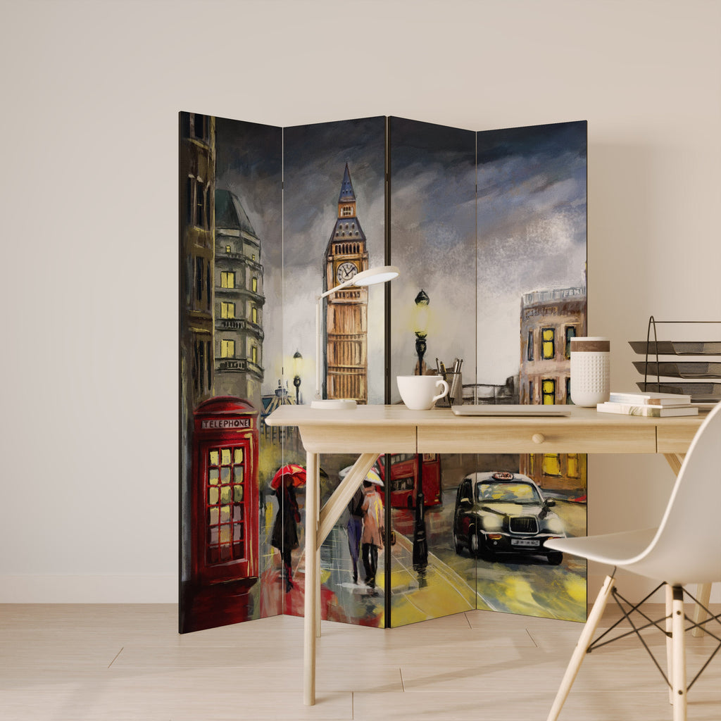 LONDON'S TIMELESS VIBES Decorative 4-Panel Room Divider