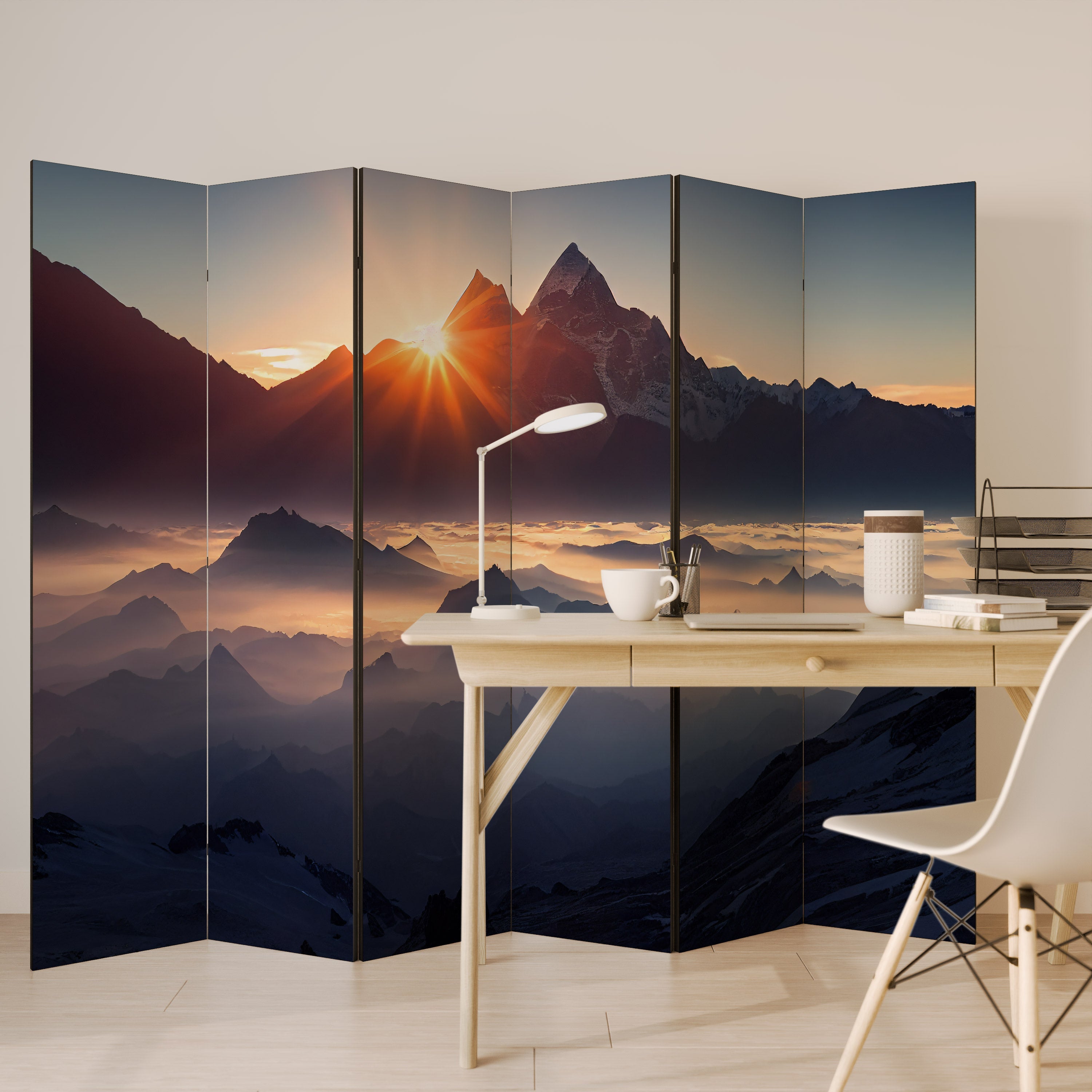 MOUNTAINS AT DAWN Decorative 6-Panel Room Divider