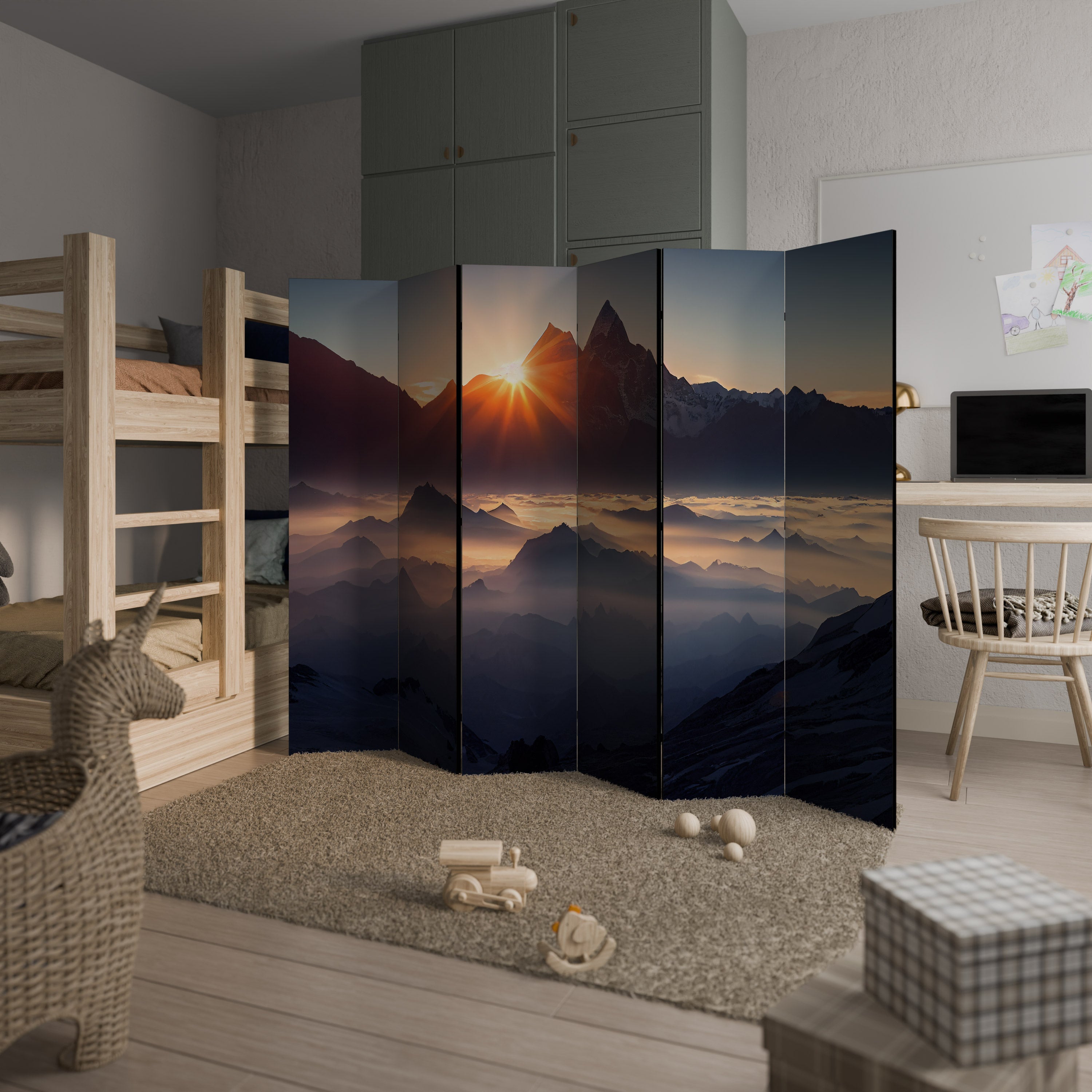 MOUNTAINS AT DAWN Decorative 6-Panel Room Divider