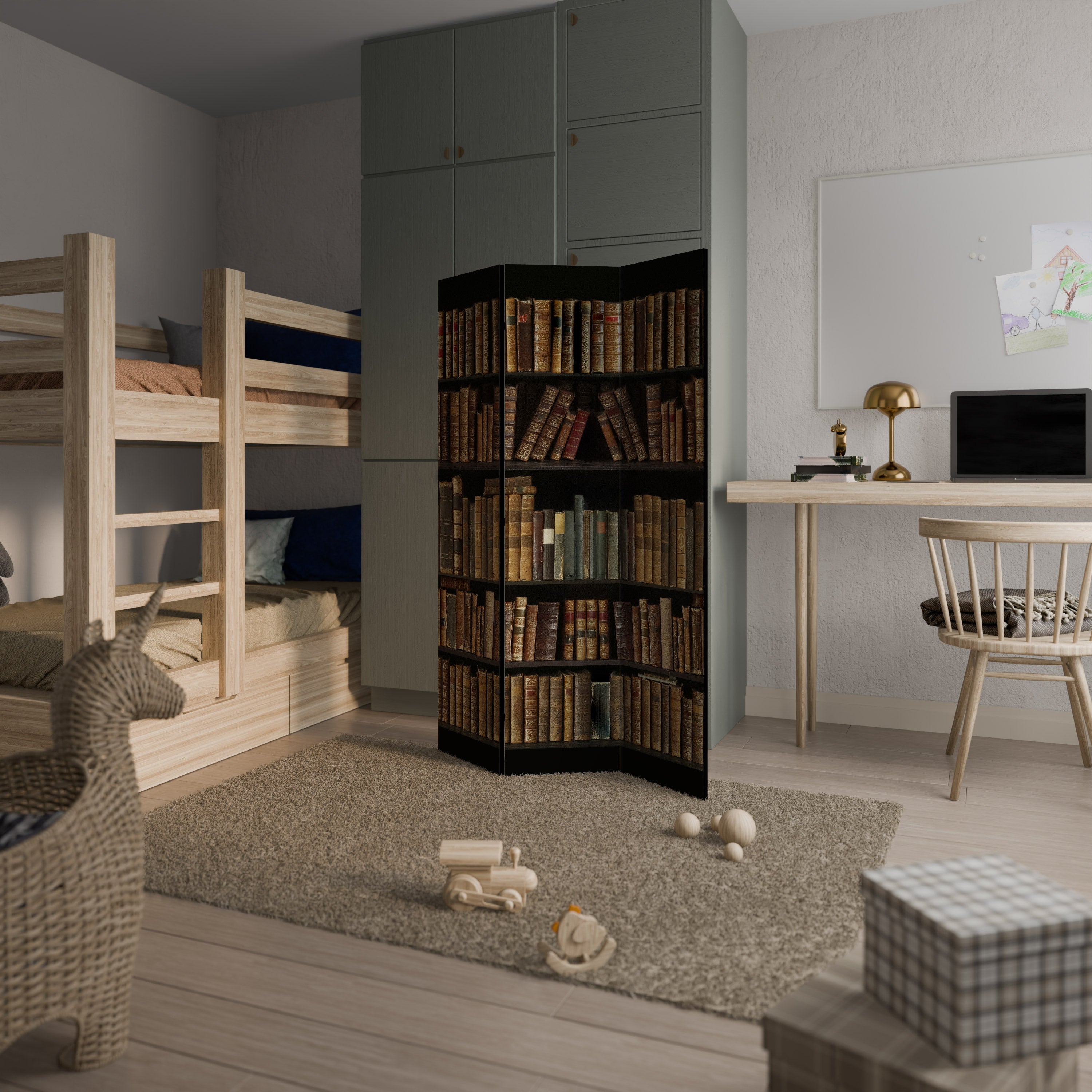 SHELVES OF TIME Biombo Decorativo de 3 Painéis