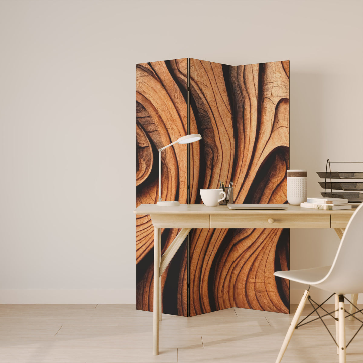 WOODEN WAVES UNFOLDED Biombo de 3 Painéis