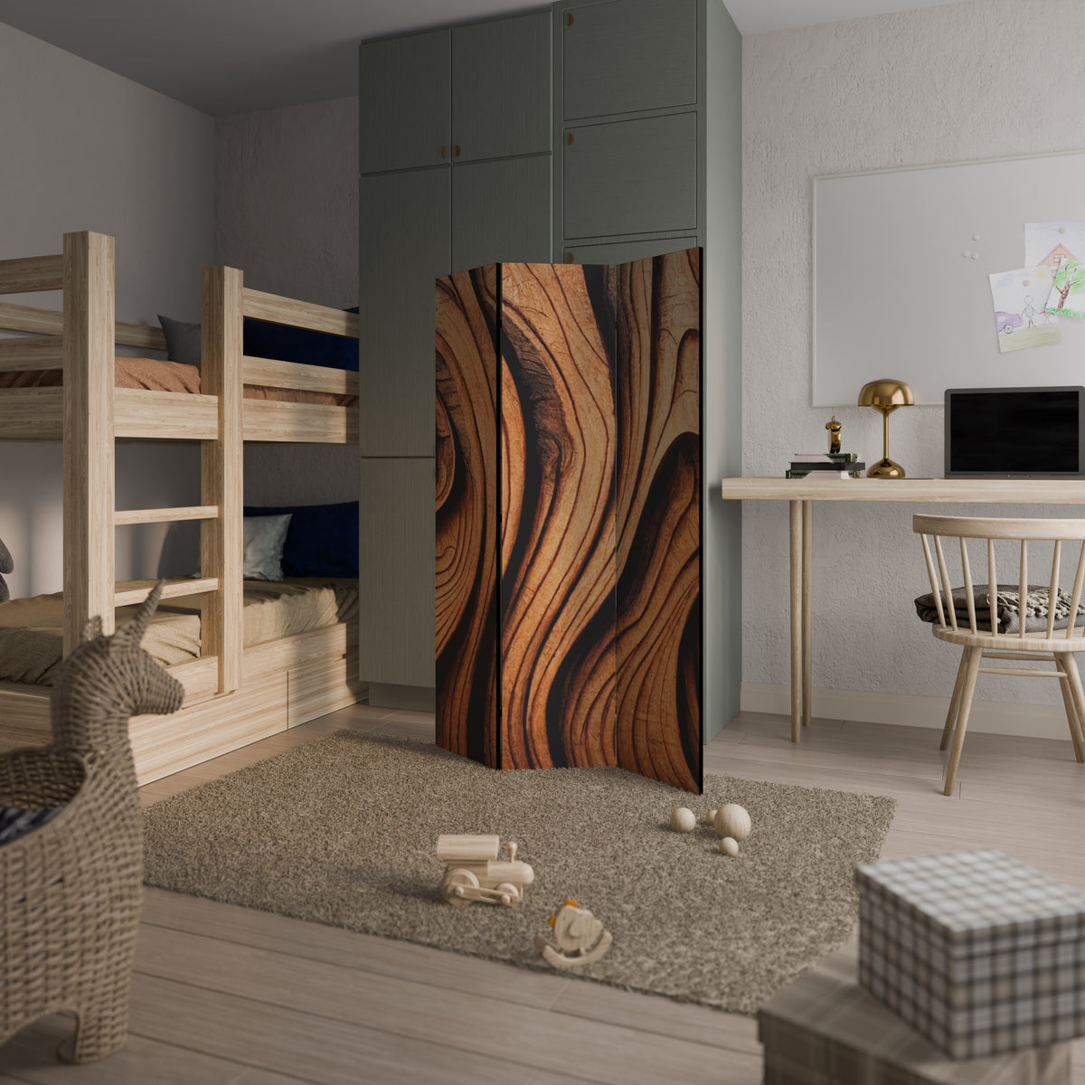 WOODEN WAVES UNFOLDED 3-Panel Room Divider